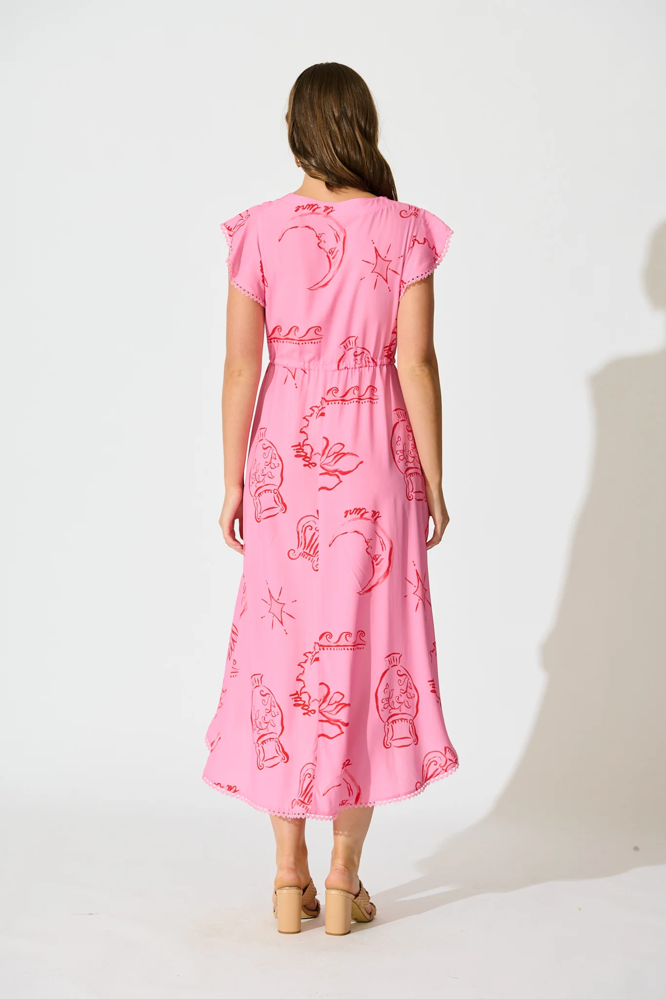 Atana Midi Dress in Pink with Red Print - Image 4