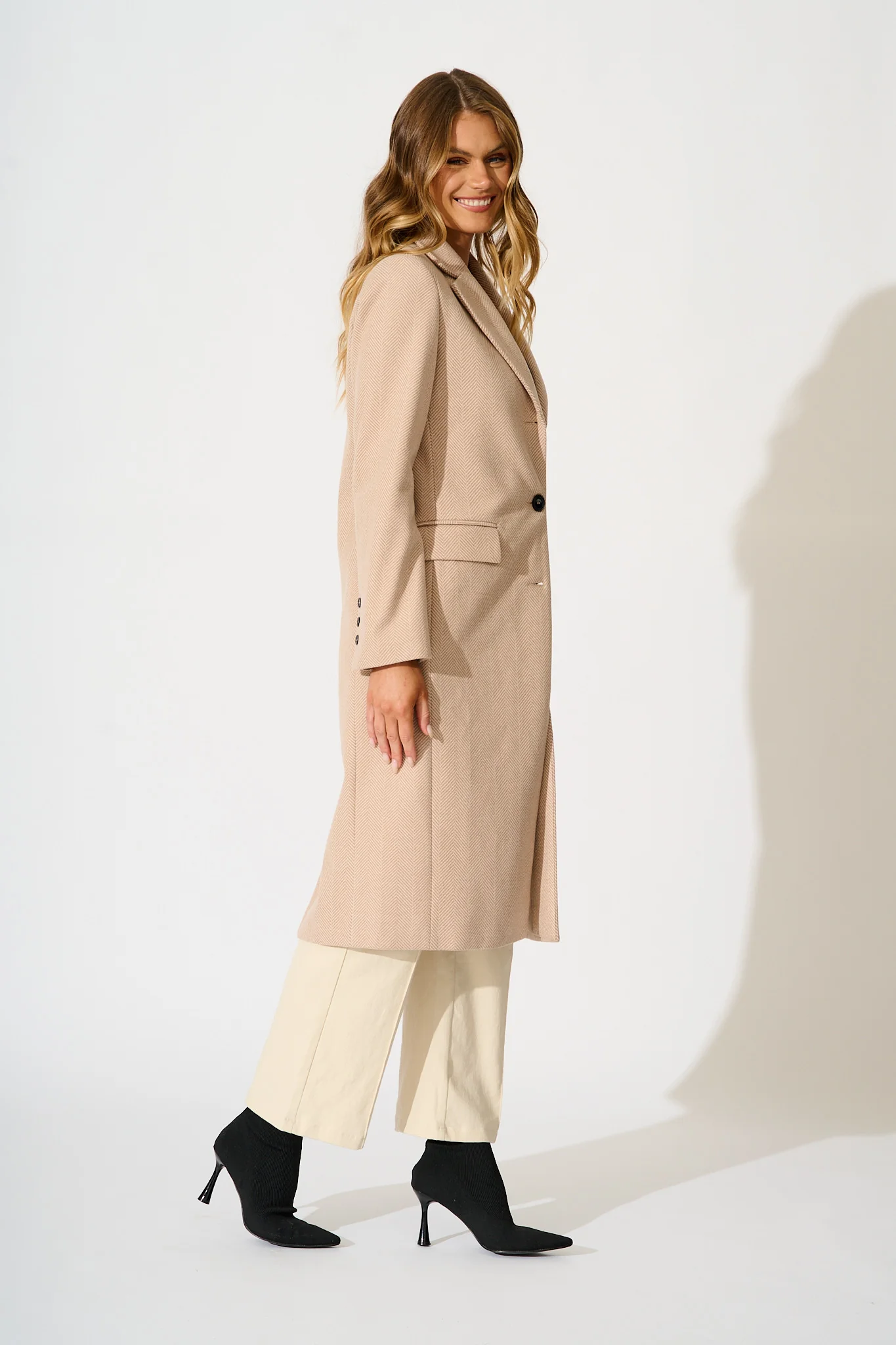 Athena Coat in Light Blush Herringbone - Image 3