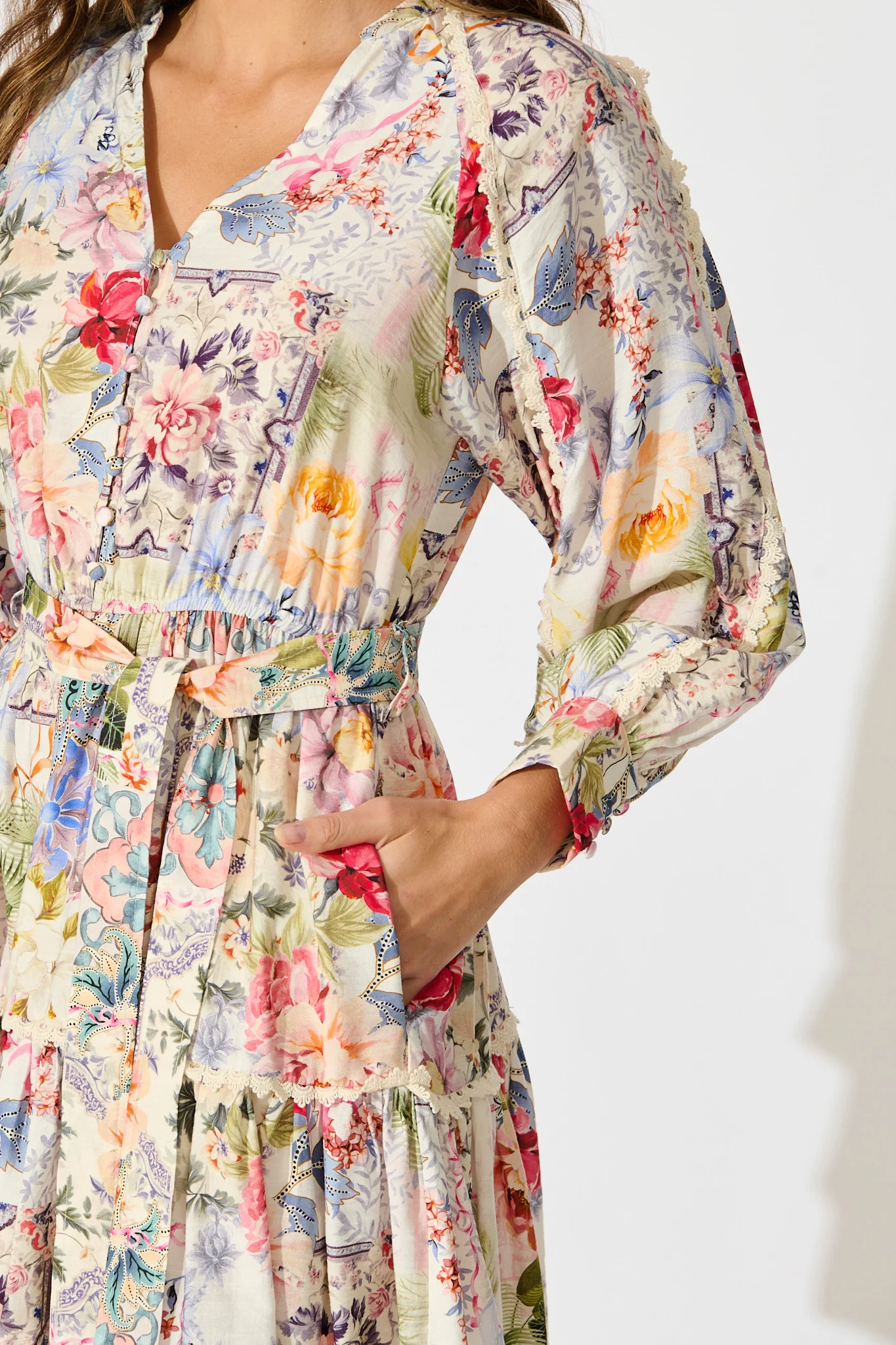 Athena Dress in White with Multi Floral Print - Image 5