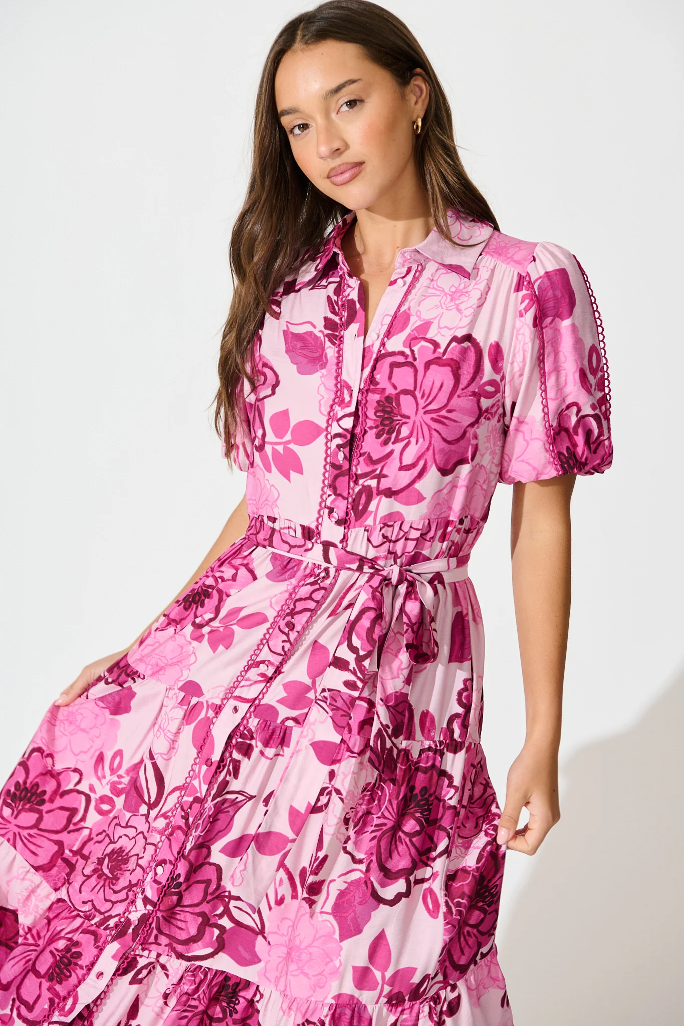 Audrey Maxi Shirt Dress in Pink Floral - Image 2
