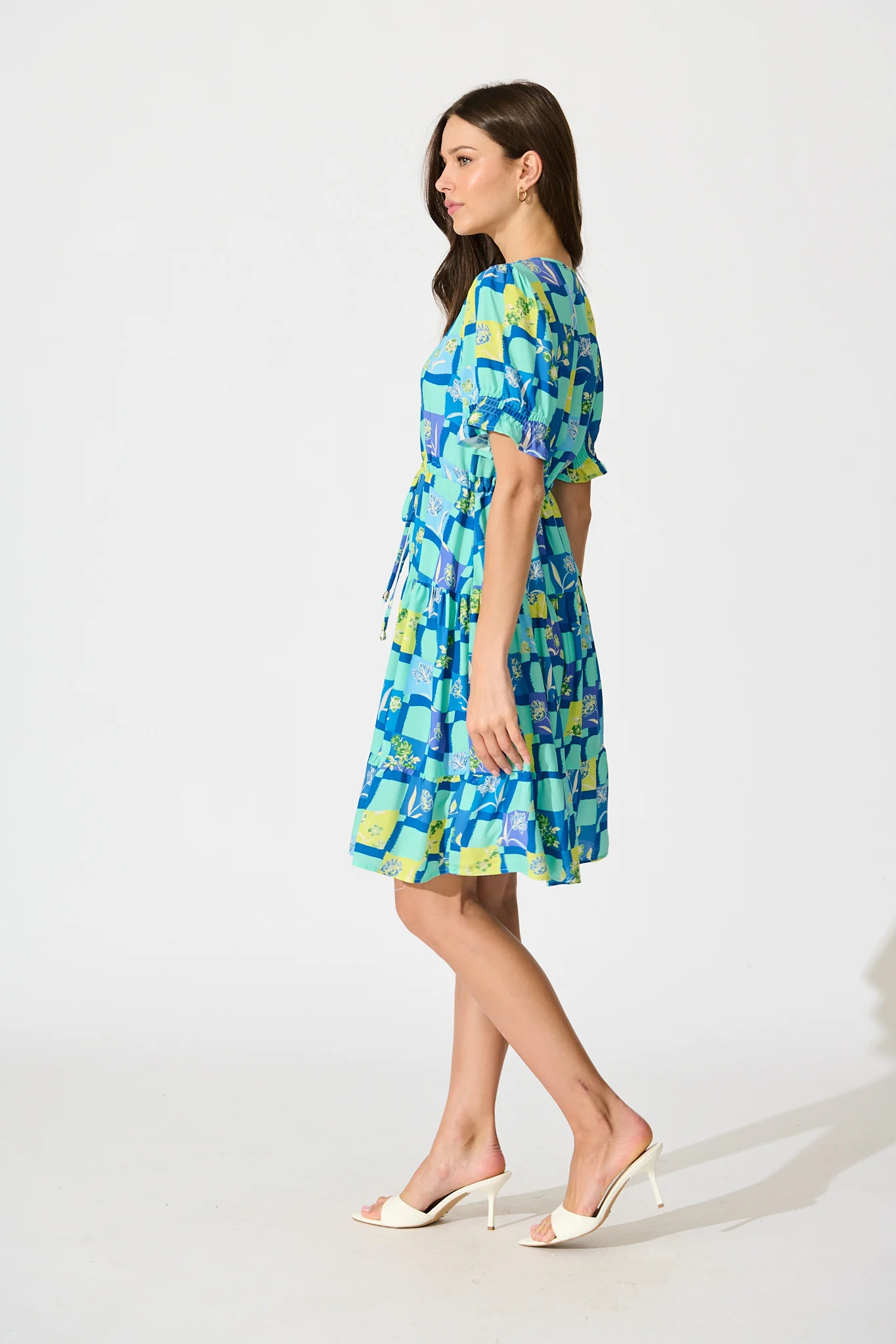 Aura Dress in Multi Blue Tile Print - Image 3