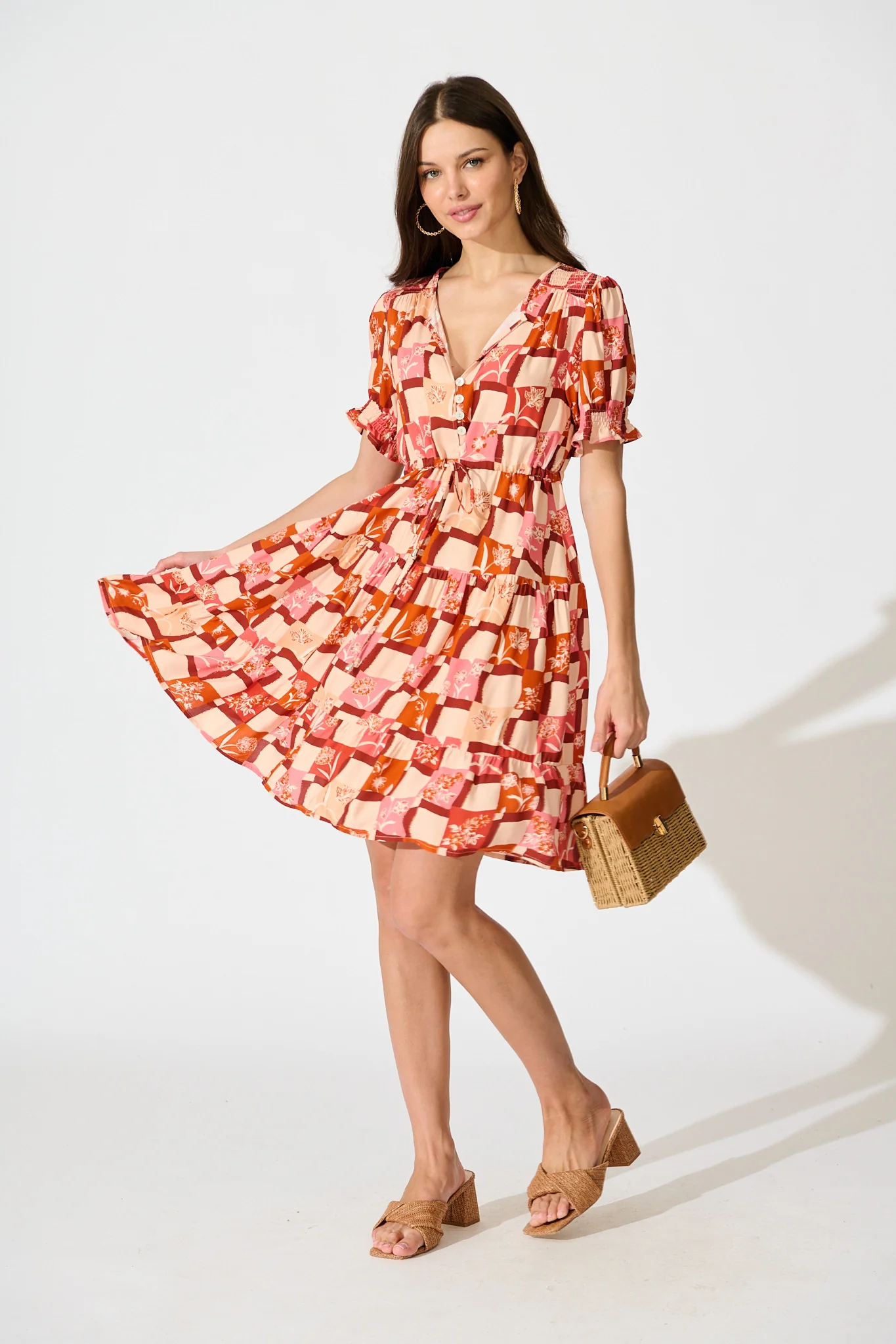 Aura Dress in Red Tile Print