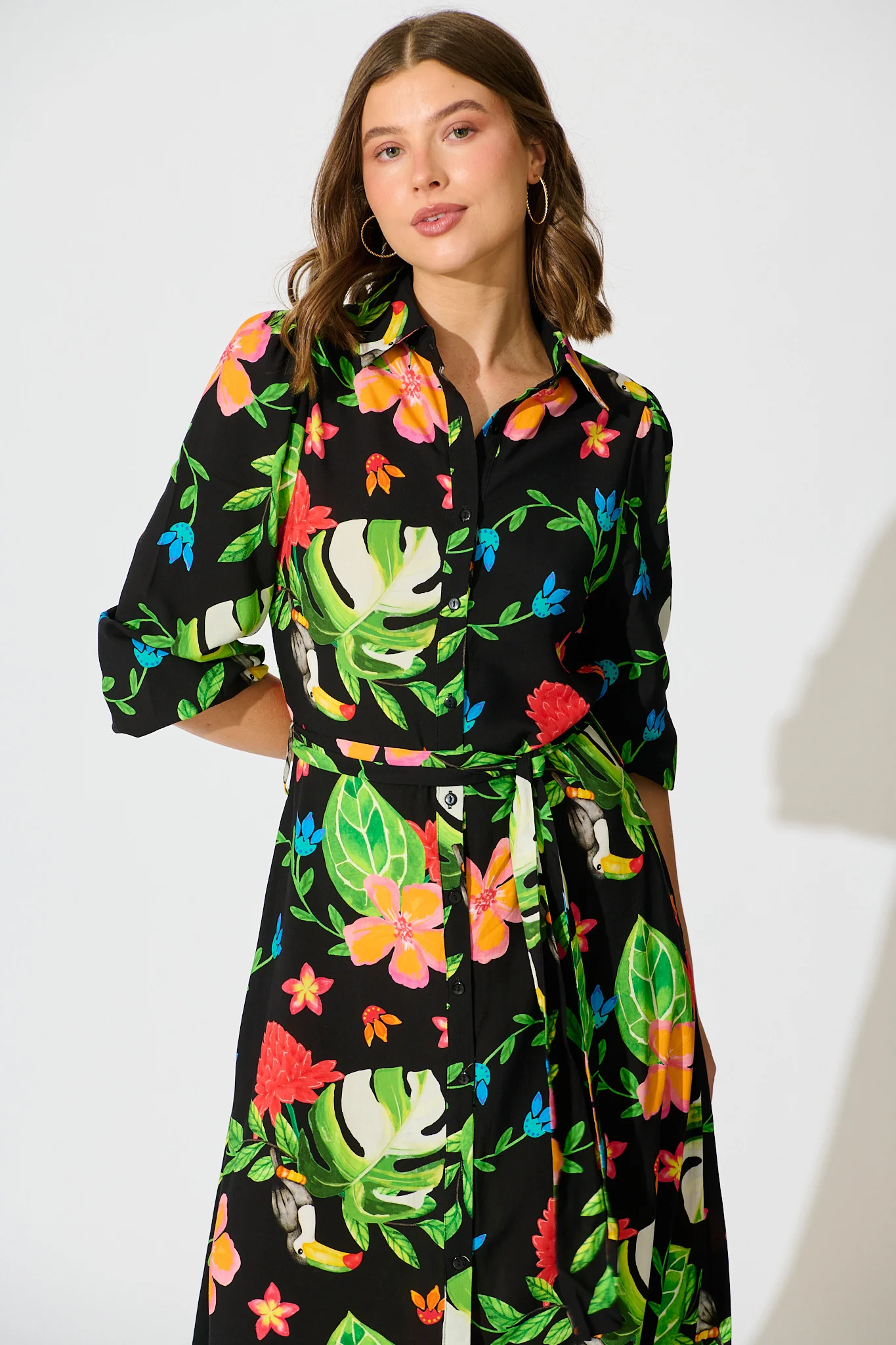 Aurelina Maxi Shirt Dress in Black Multi Print - Image 2
