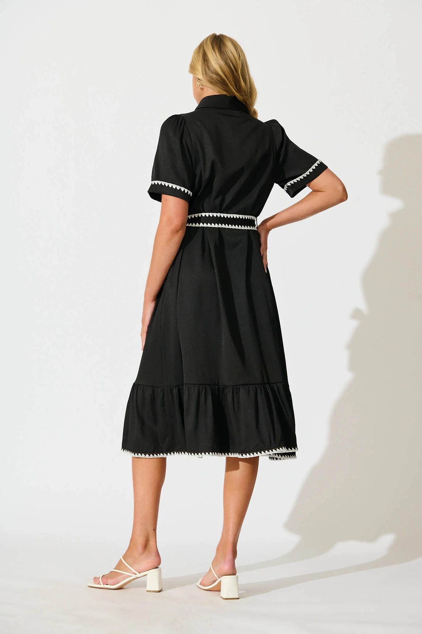 Aurora Midi Shirt Dress In Black With White Contrast Stitch - Image 4