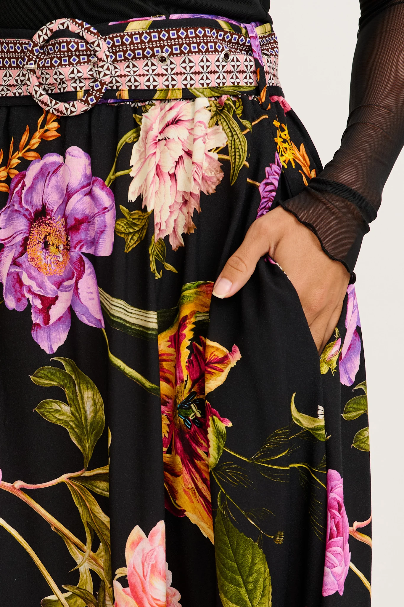 Aurora Radiance Maxi Skirt in Black with Multi Floral - Image 10