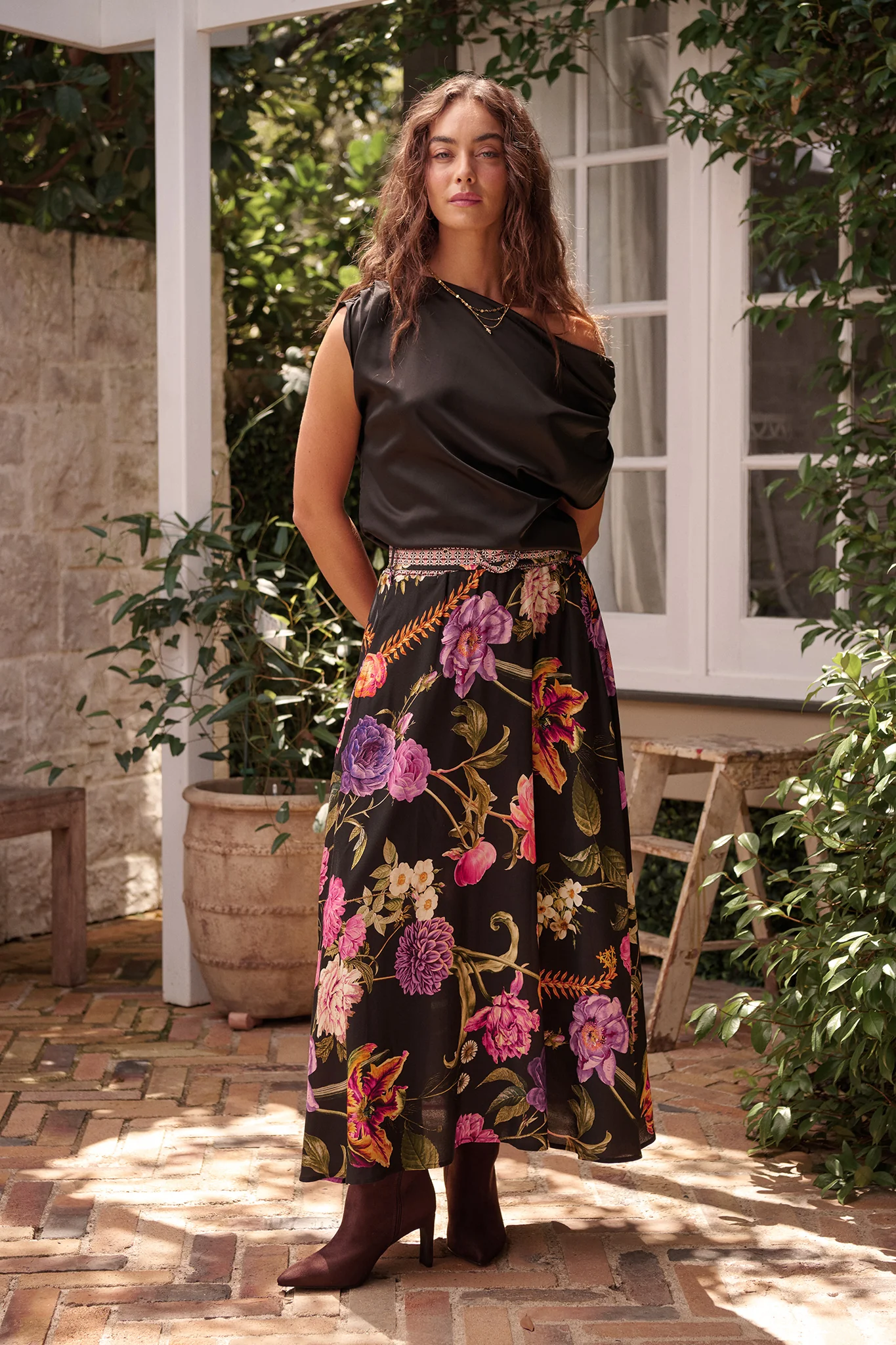 Aurora Radiance Maxi Skirt in Black with Multi Floral - Image 6