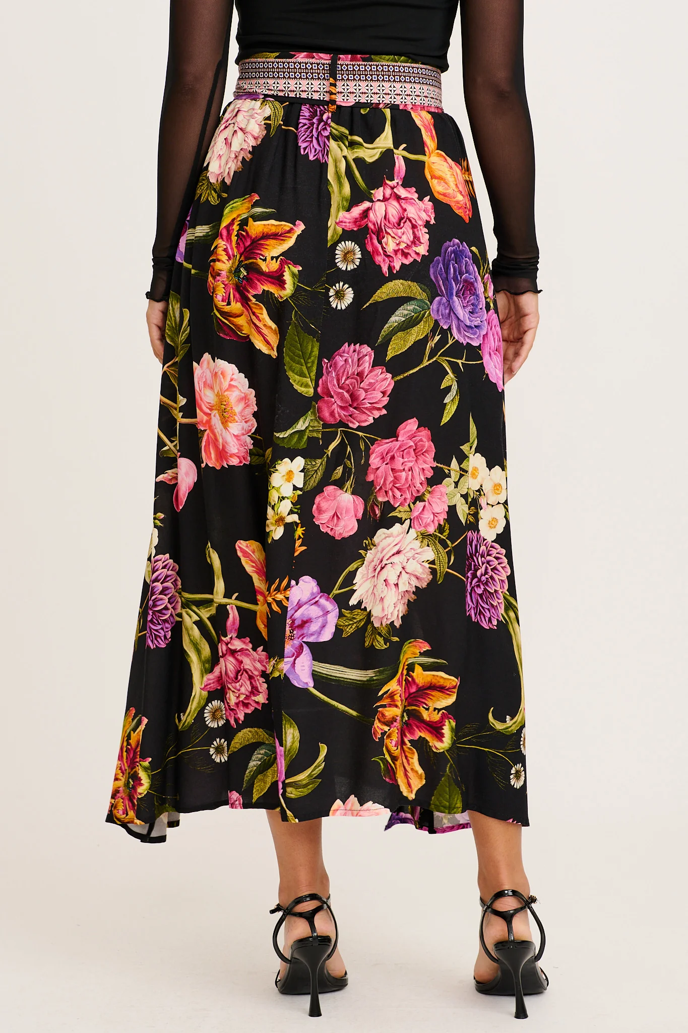 Aurora Radiance Maxi Skirt in Black with Multi Floral - Image 8