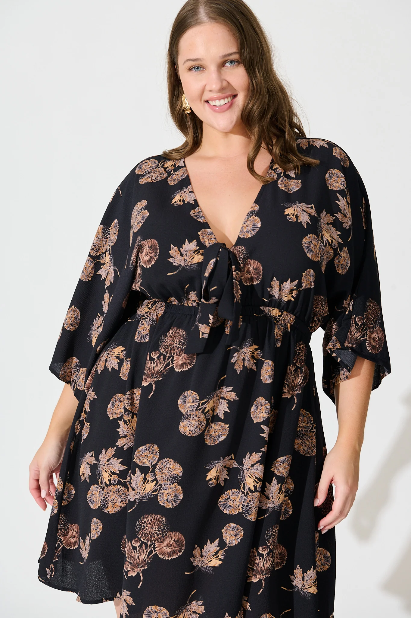 Ava Dress In Charcoal with Apricot Floral - Image 6