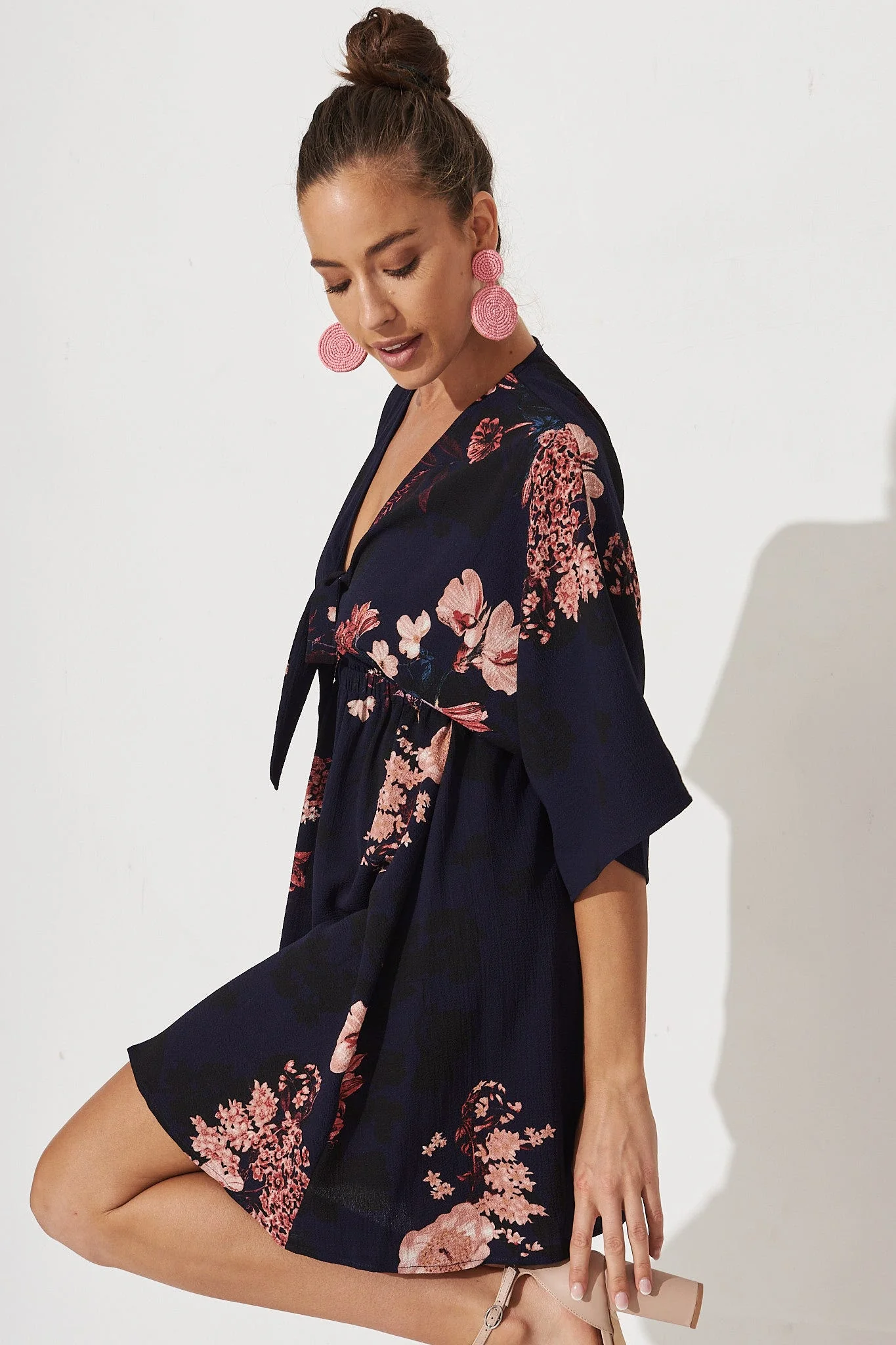Ava Dress In Navy With Pink And Blush Floral - Image 3