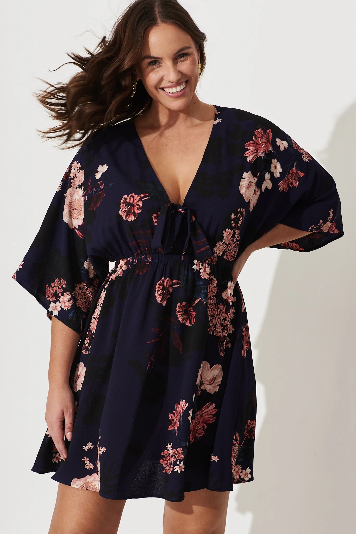 Ava Dress In Navy With Pink And Blush Floral - Image 5
