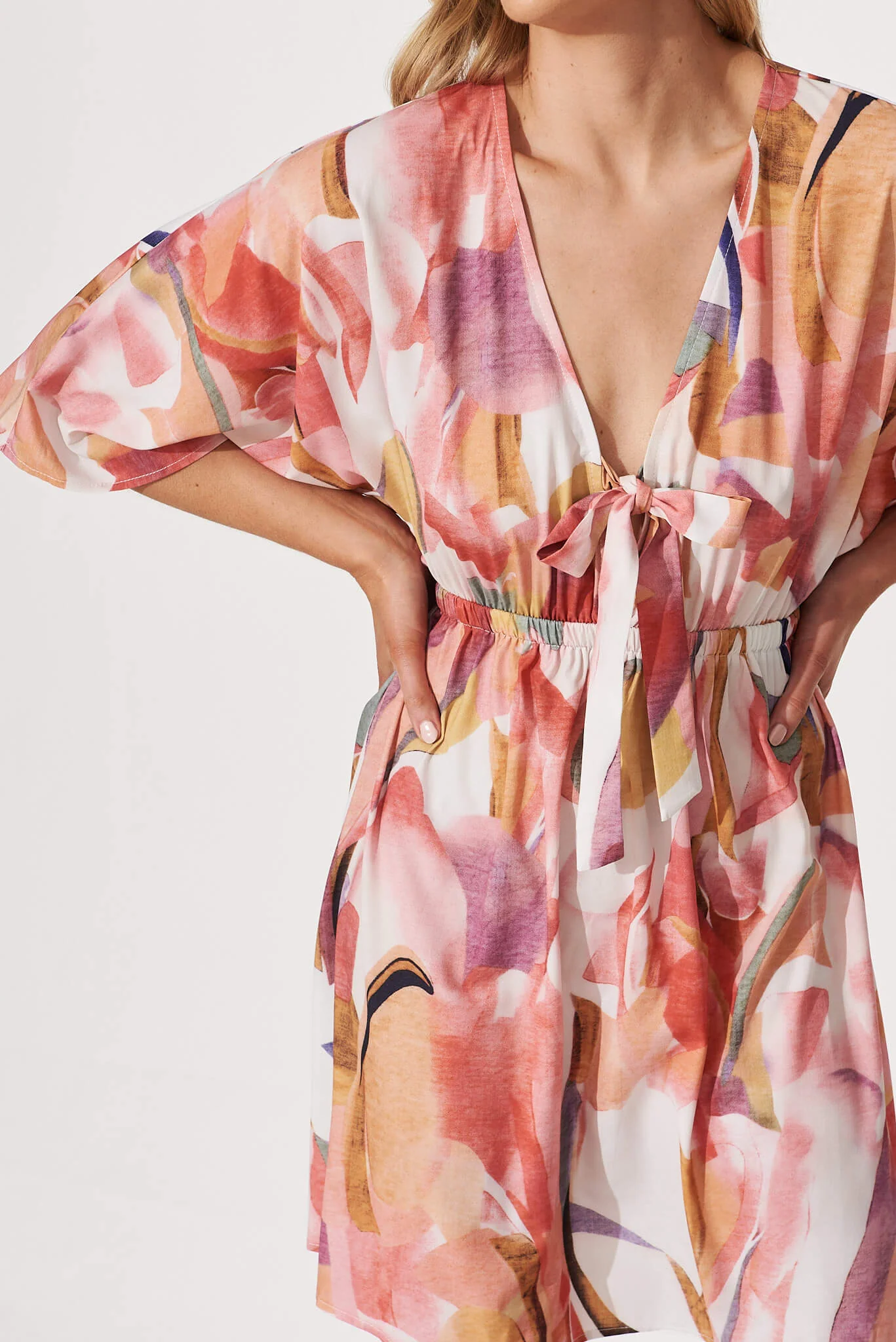 Ava Dress In White With Multi Apricot Floral - Image 5