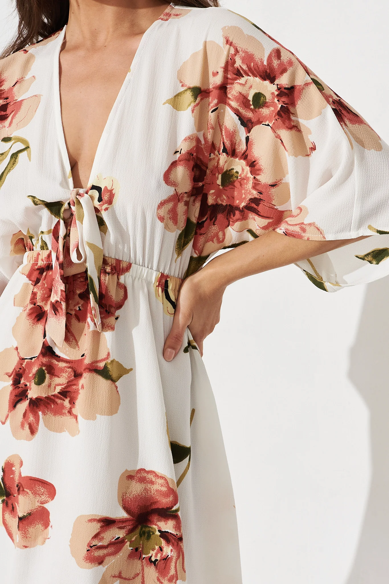 Ava Dress In White With Rust Floral - Image 5