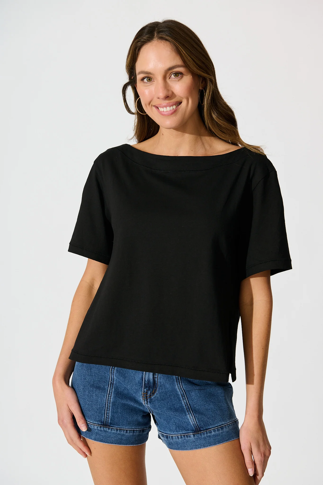 Aveda Off Shoulder T Shirt in Black - Image 2