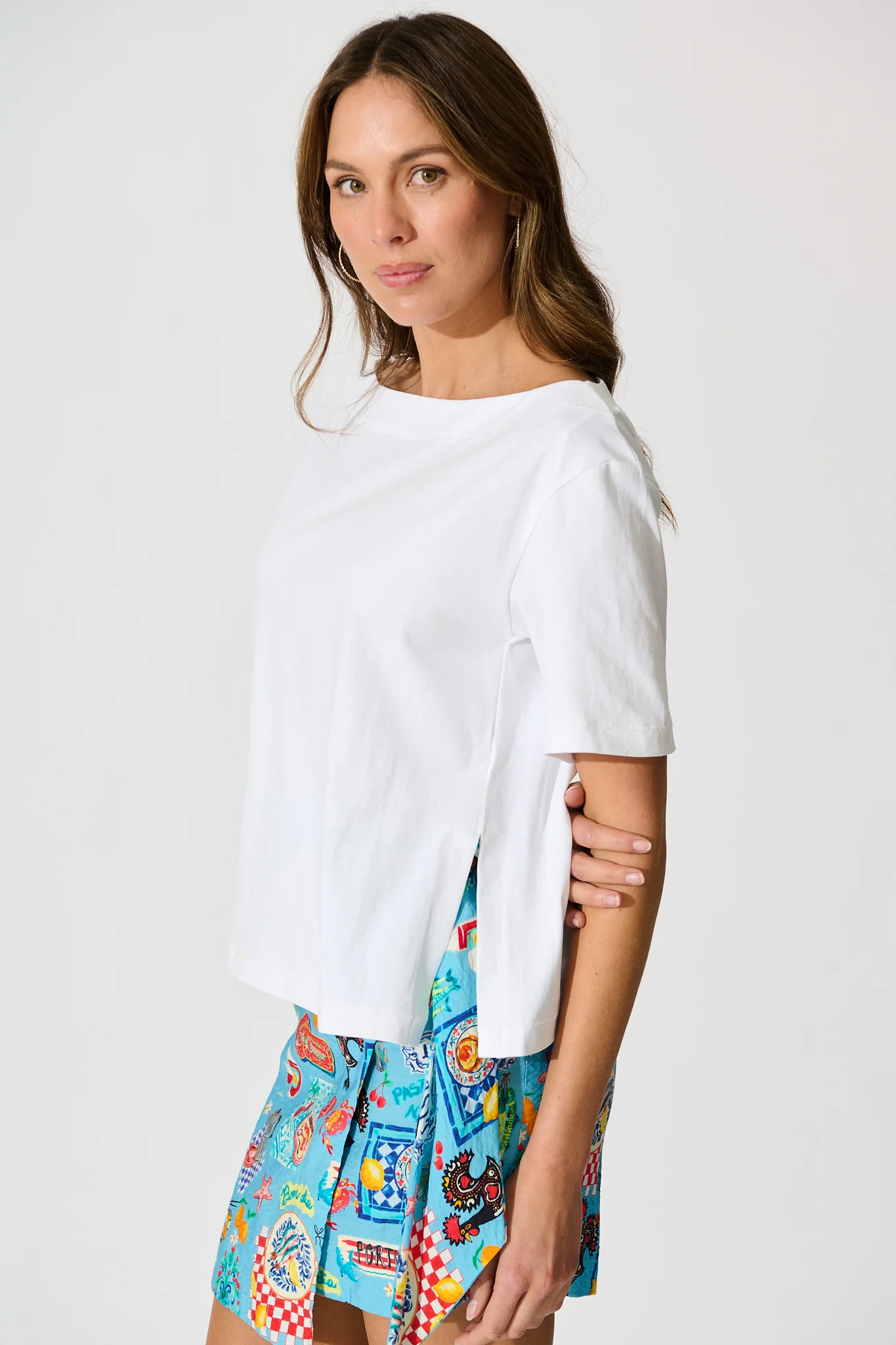 Aveda Off Shoulder T shirt in White - Image 3