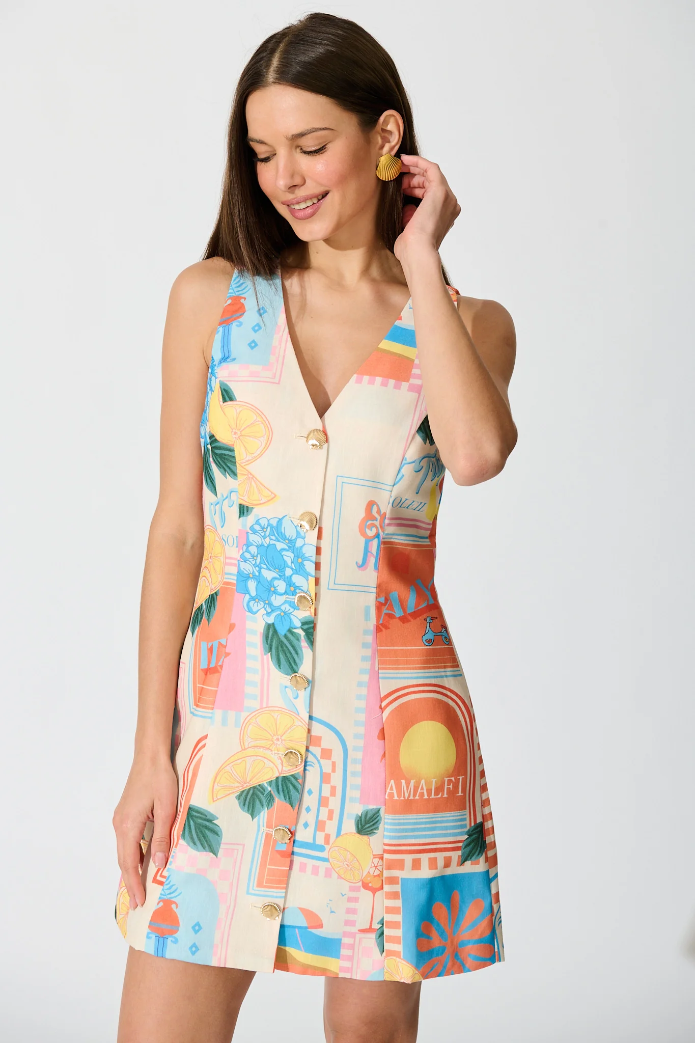 Avelina Dress in Multi Patchwork Lemon Print - Image 2