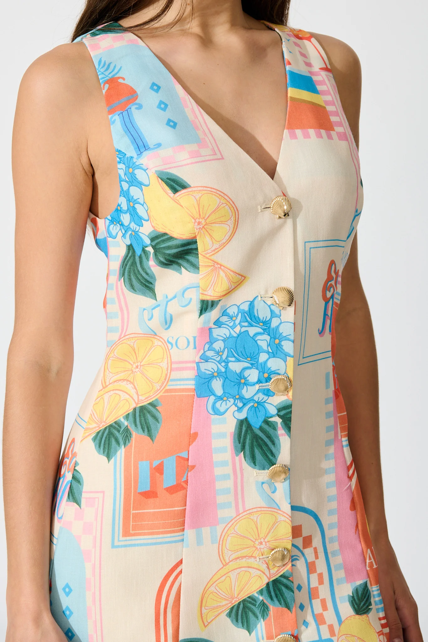 Avelina Dress in Multi Patchwork Lemon Print - Image 5