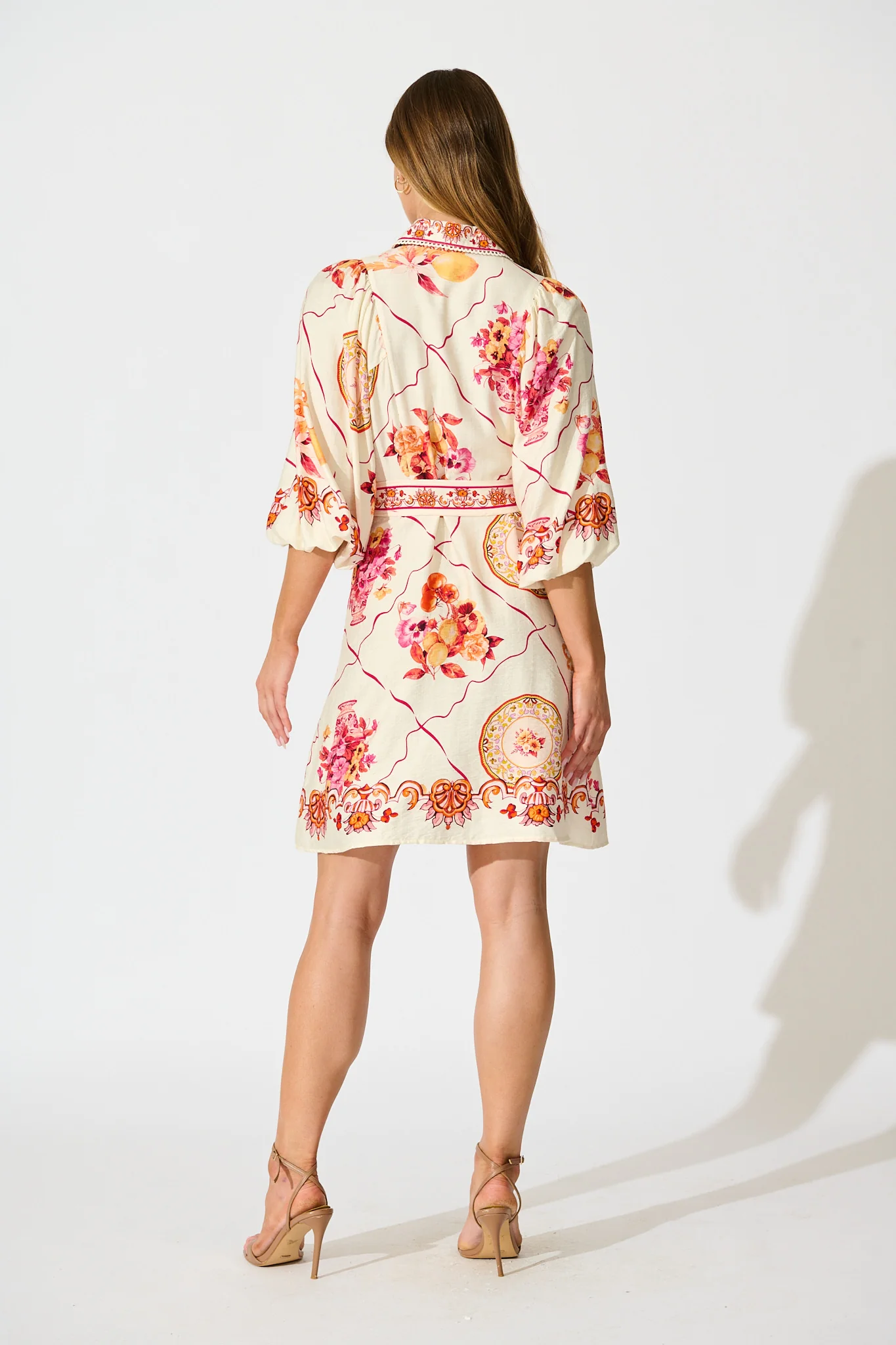 Aveline Shirt Dress In Pink Floral Print Linen Blend - Image 4