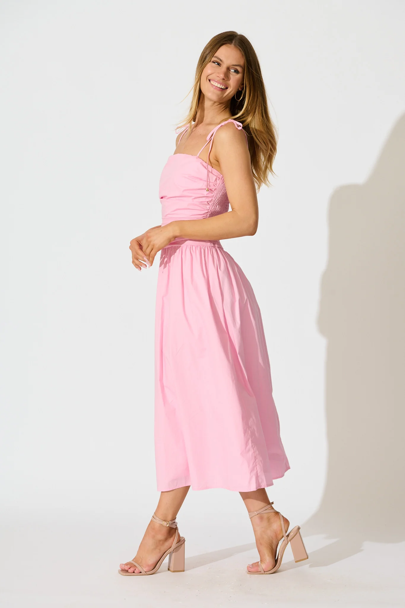 Avenly Midi Dress in Pink Cotton - Image 3