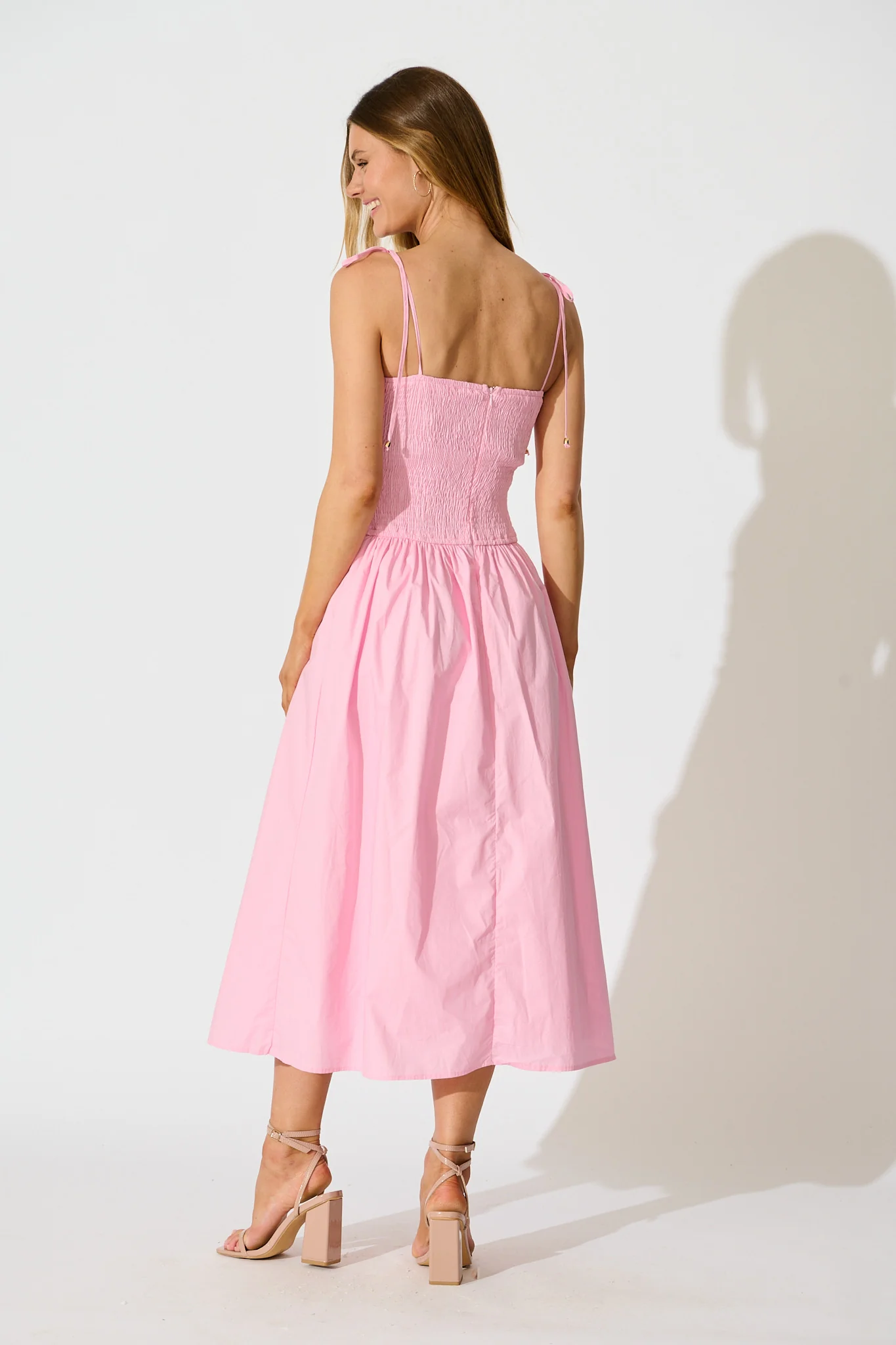 Avenly Midi Dress in Pink Cotton - Image 4