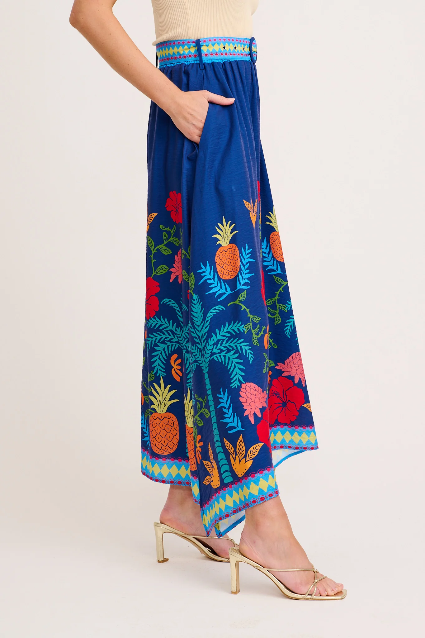 Avi Maxi Skirt in Navy Multi Tropical Linen Blend - Image 2