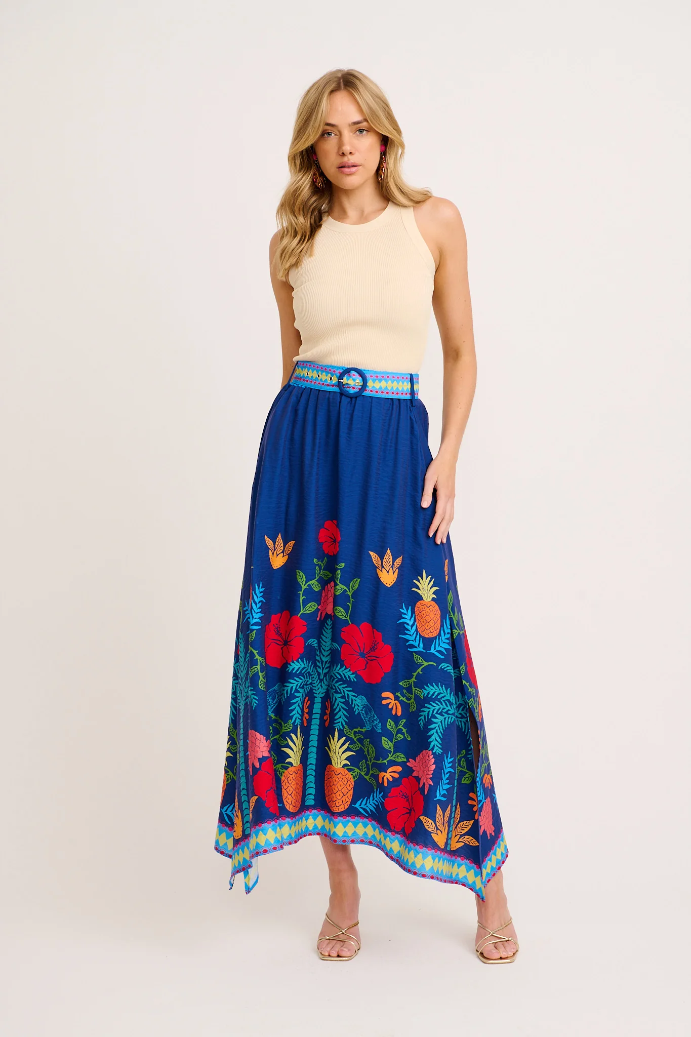 Avi Maxi Skirt in Navy Multi Tropical Linen Blend - Image 4
