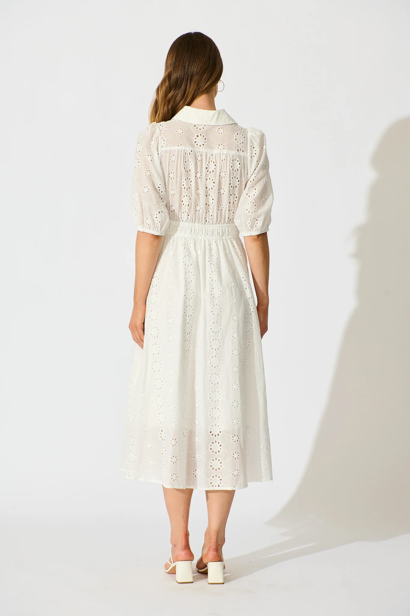 Ayla Midi Shirt Dress In White Embroidered Cotton - Image 4