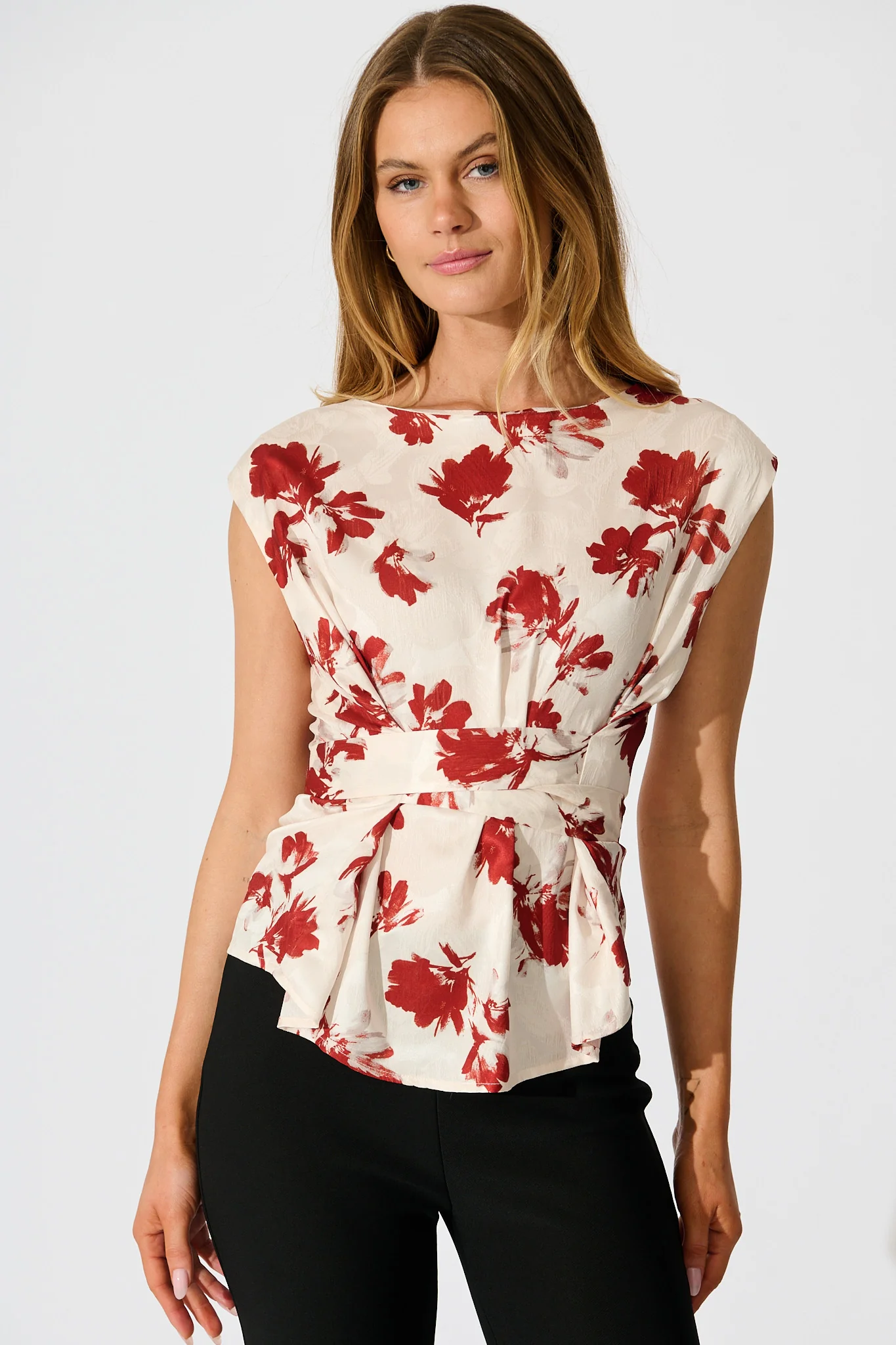 Azra Top in Cream with Red Floral - Image 2