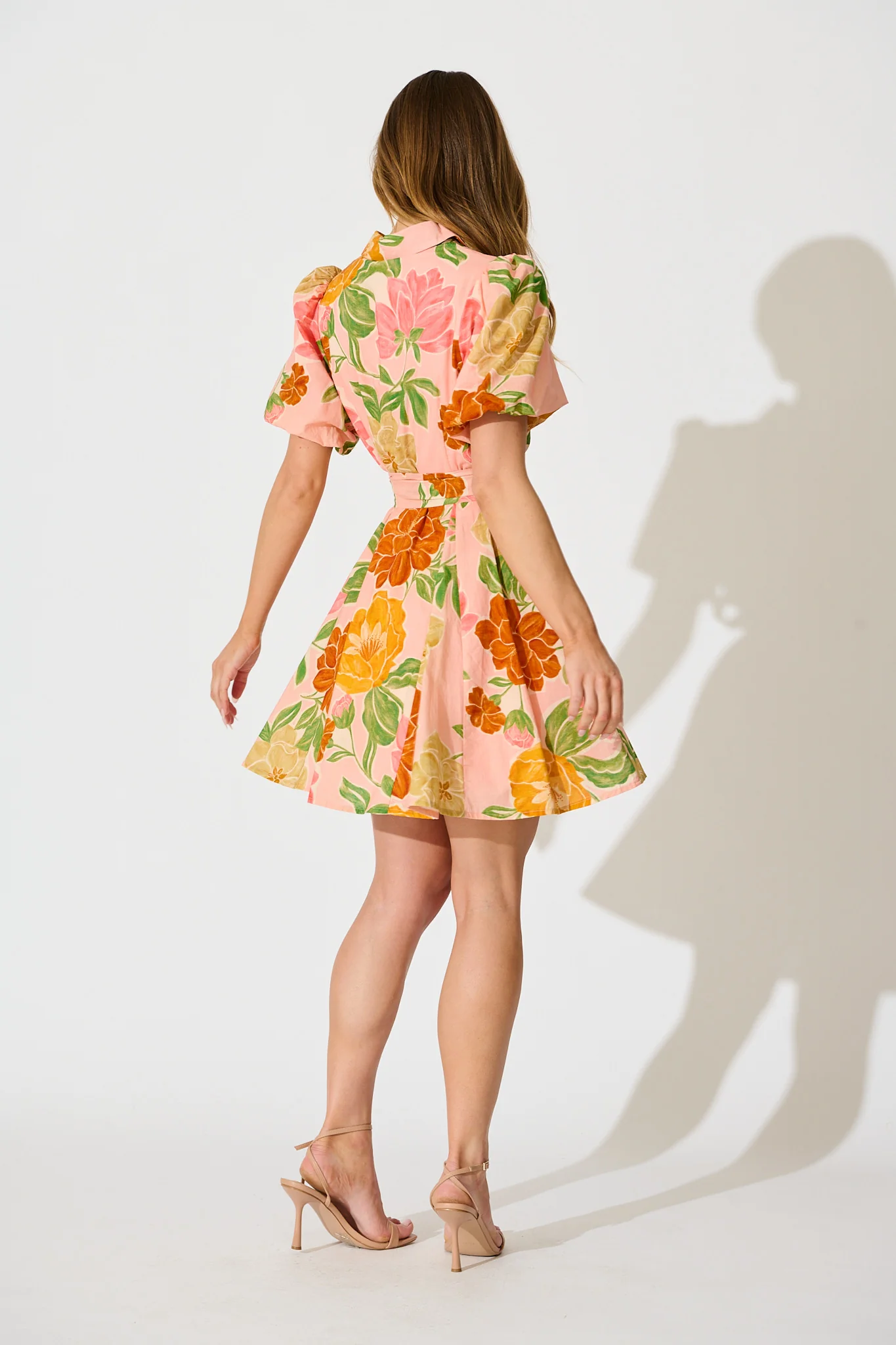 Beck Shirt Dress in Peach Floral Cotton - Image 4