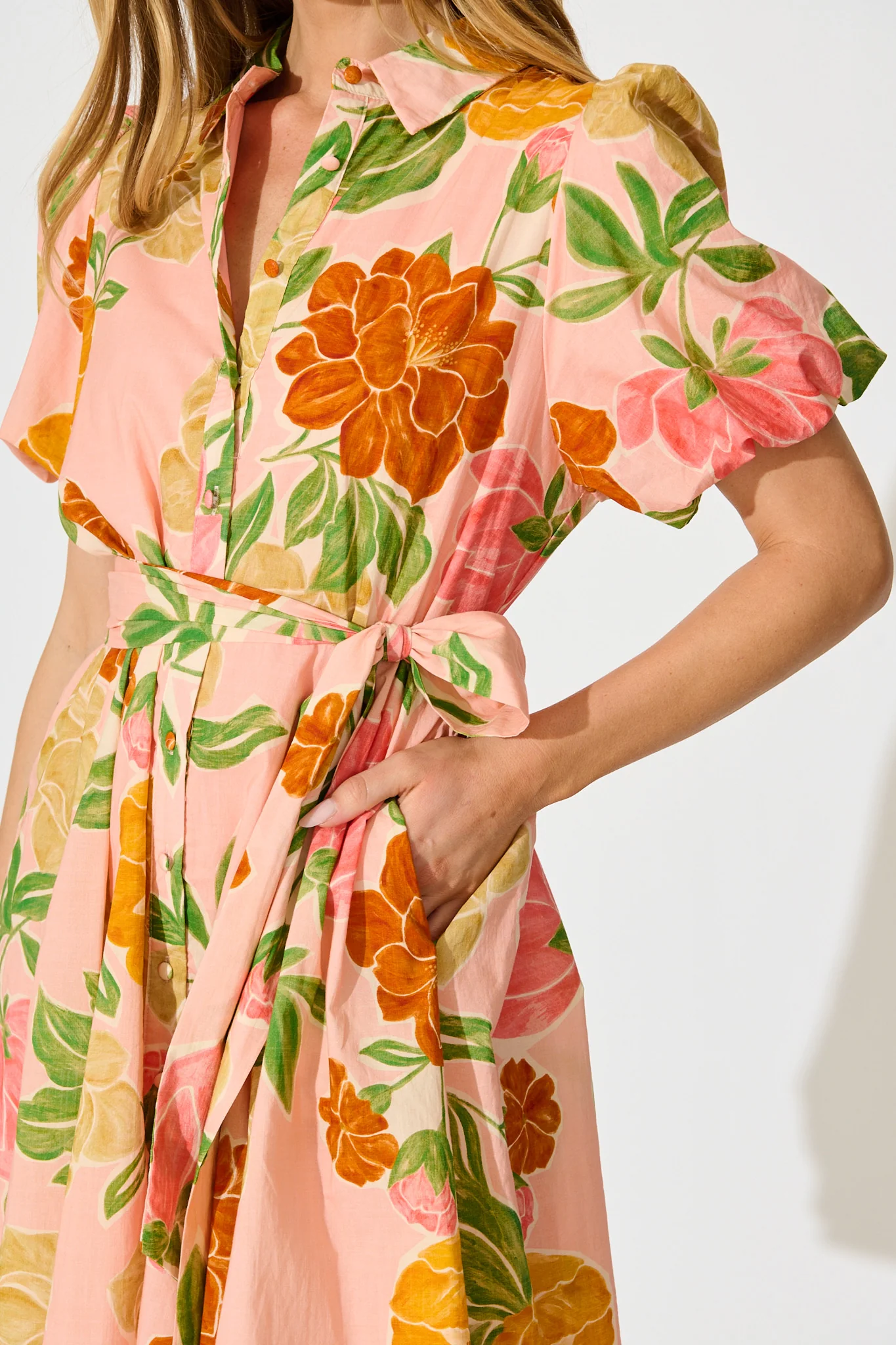 Beck Shirt Dress in Peach Floral Cotton - Image 5