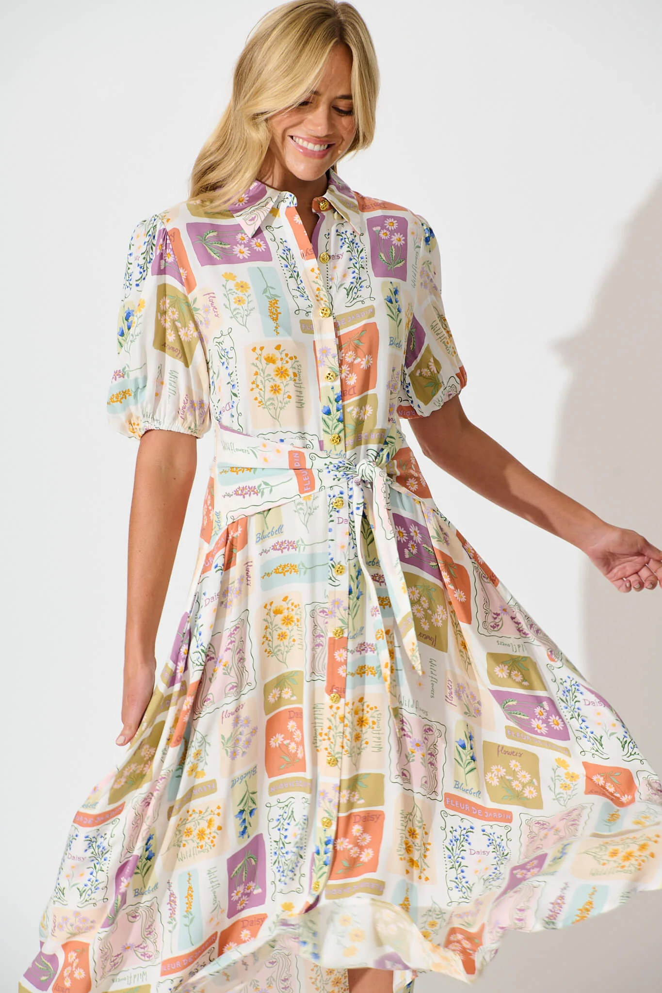 Bella Maxi Shirt Dress In Daisy Patchwork Print - Image 2
