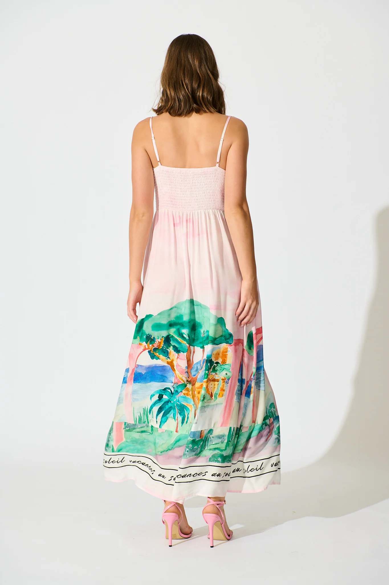 Belle Essence Maxi Sundress in Blush Multi Landscape Print - Image 4