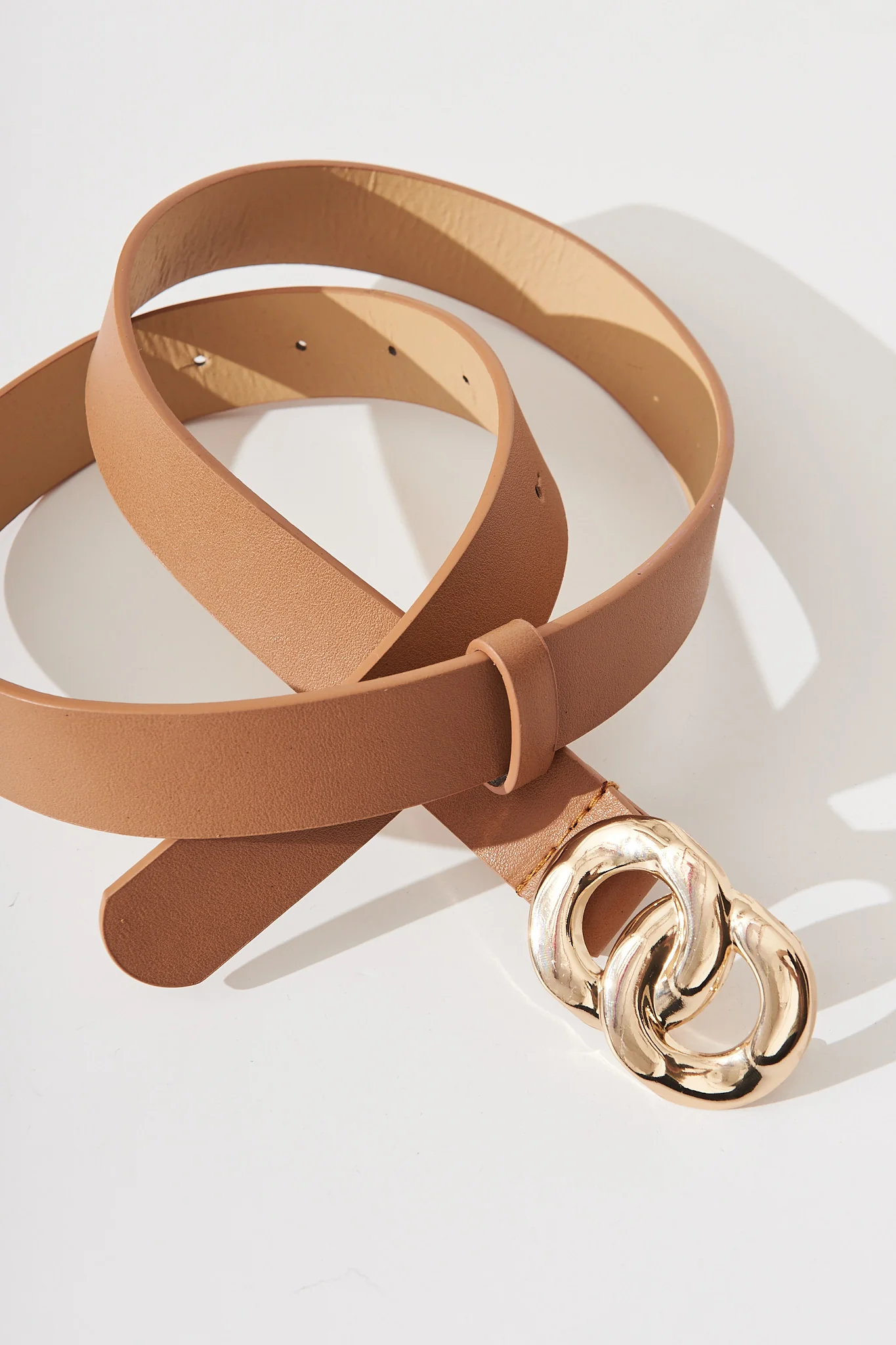 Belt In Brown With Double Gold Ring Buckle - Image 3