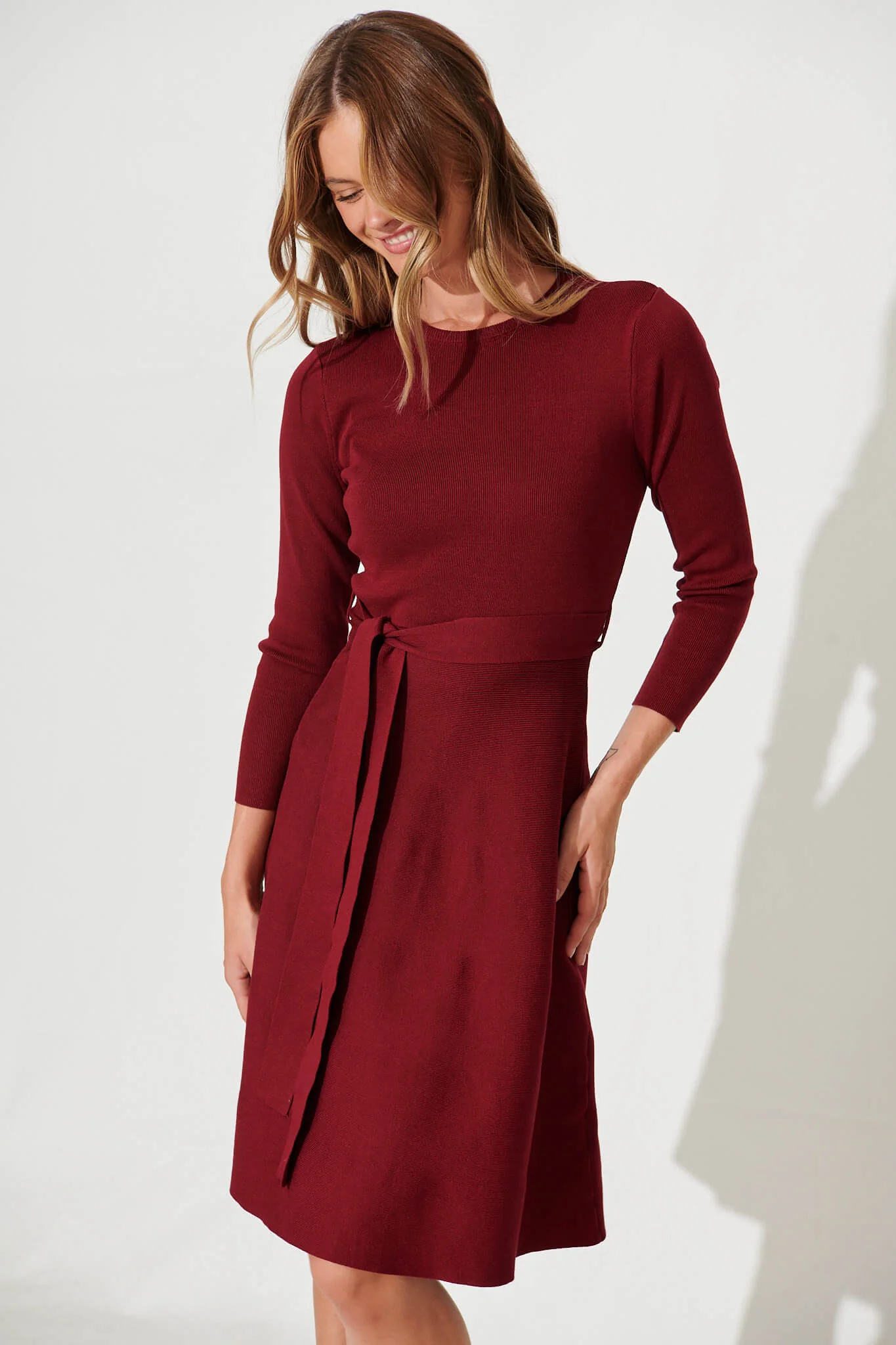 Bensaidy Midi Knit Dress In Wine - Image 6