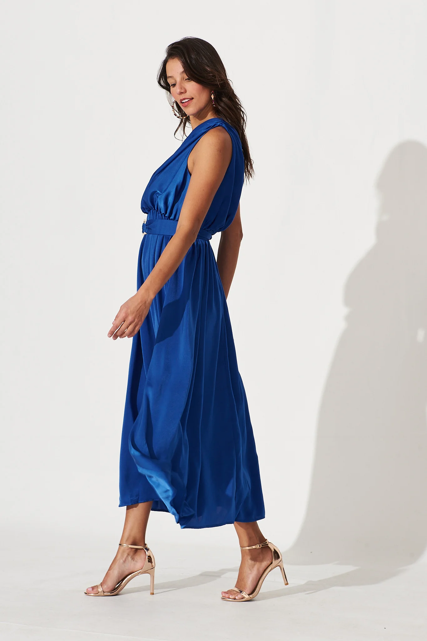 Bernadette One Shoulder Midi Dress In Cobalt Satin - Image 5