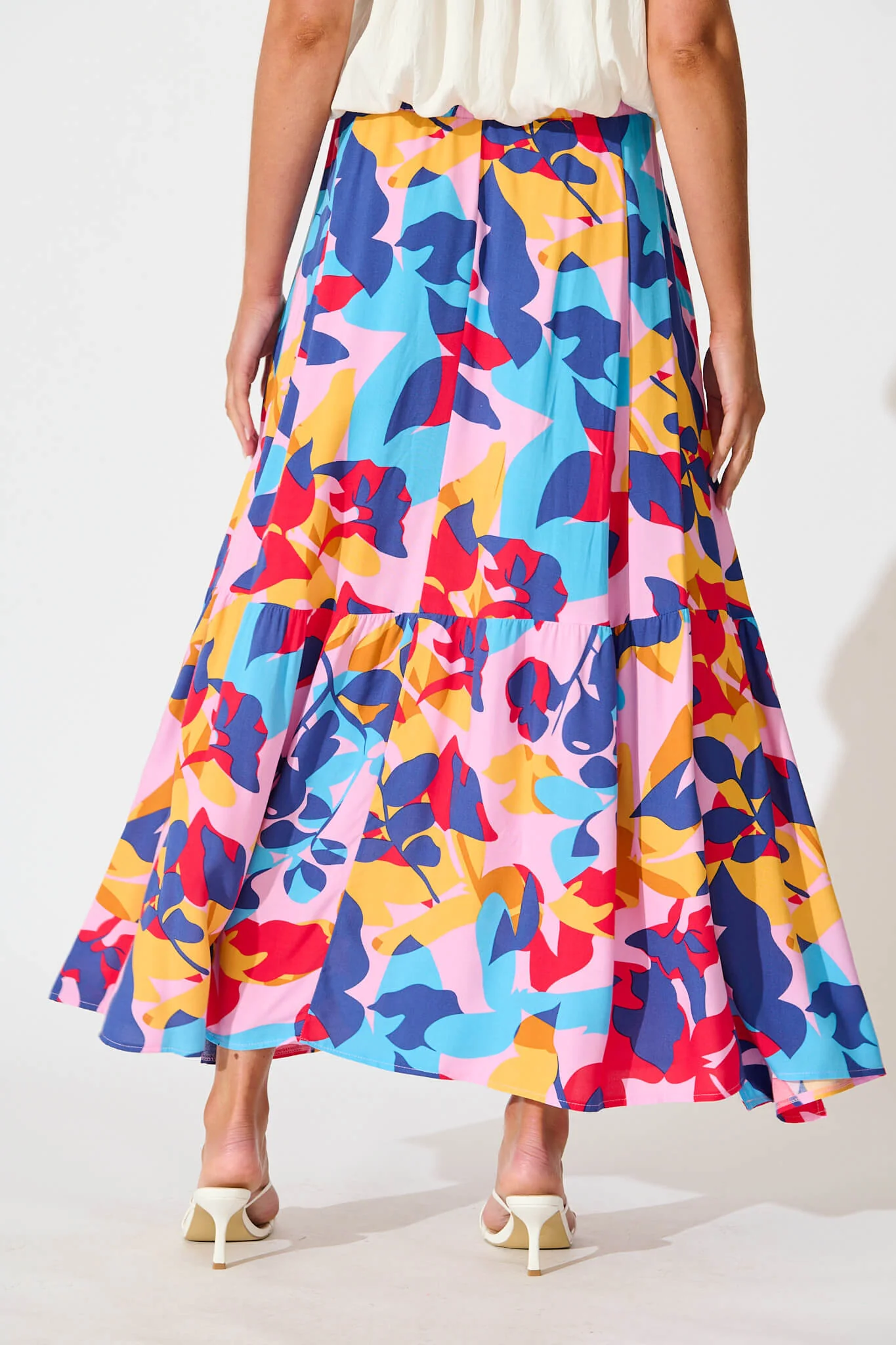 Bilboa Maxi Skirt in Bright Multi Leaf Print - Image 3