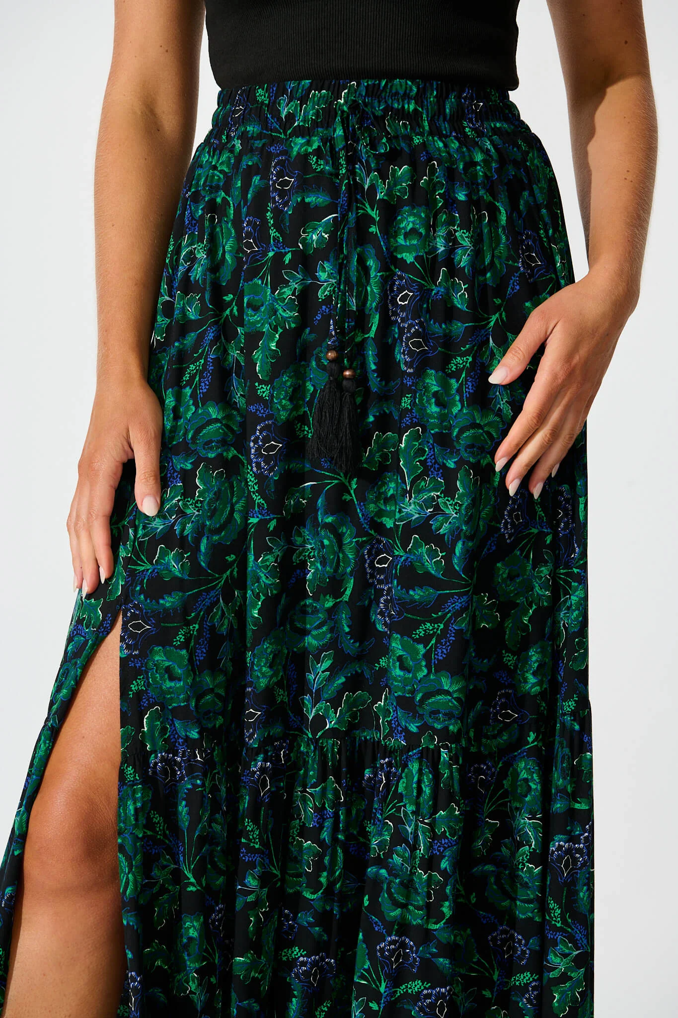 Bilboa Maxi Skirt in Emerald with Green and Blue Floral - Image 5