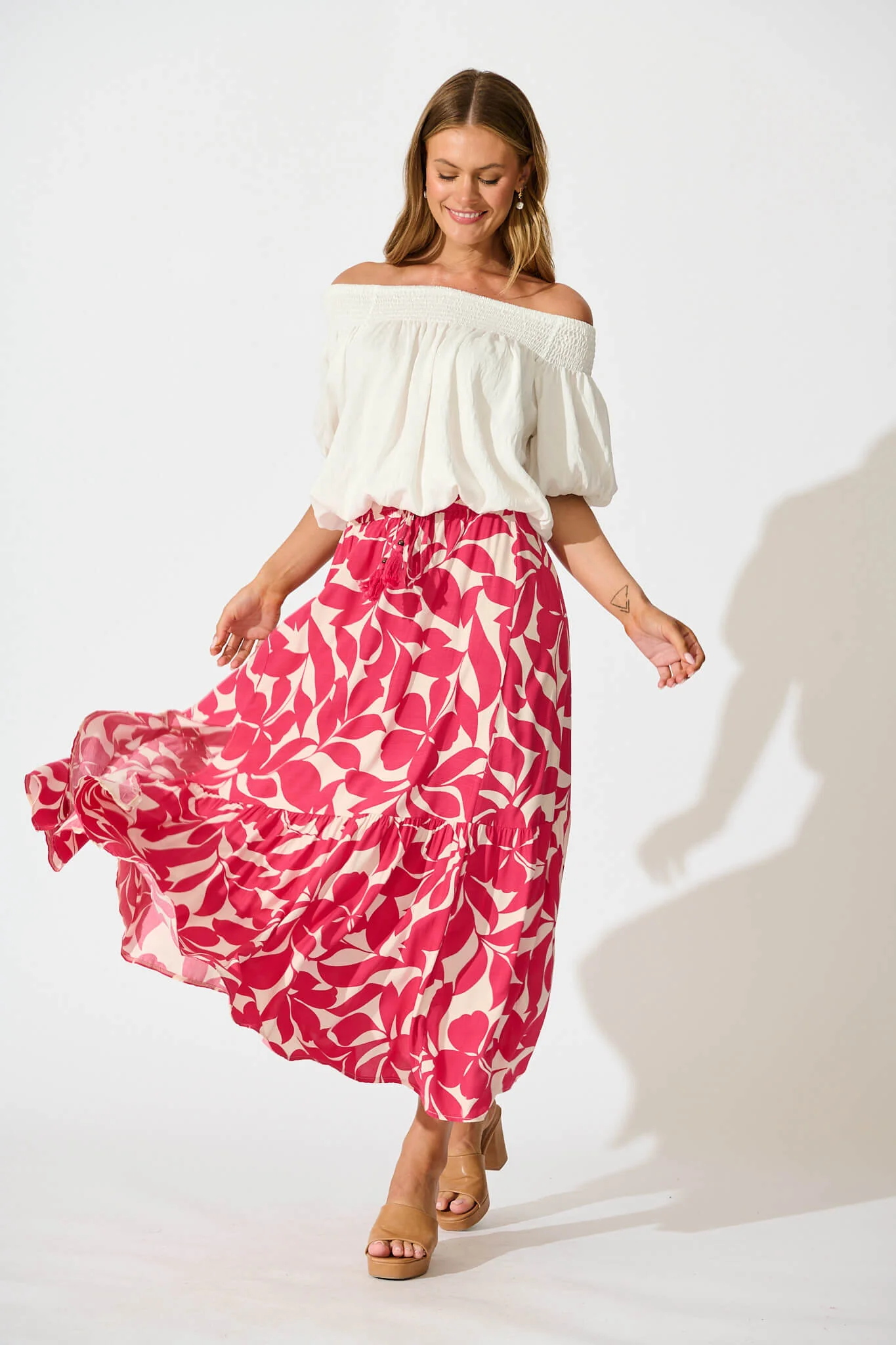 Bilboa Maxi Skirt In Pink Leaf - Image 4