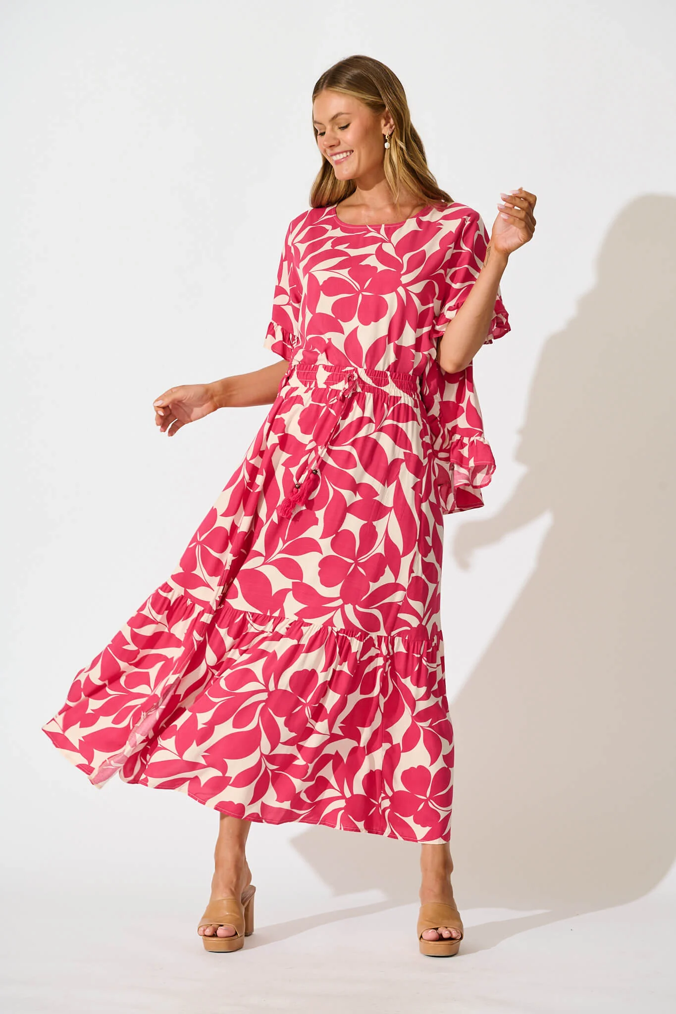 Bilboa Maxi Skirt In Pink Leaf - Image 5