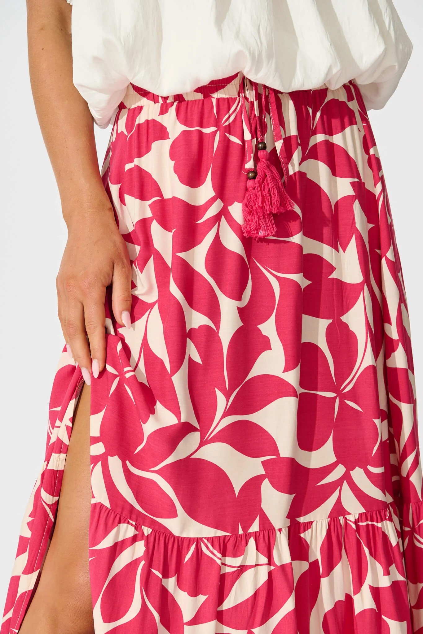 Bilboa Maxi Skirt In Pink Leaf - Image 6