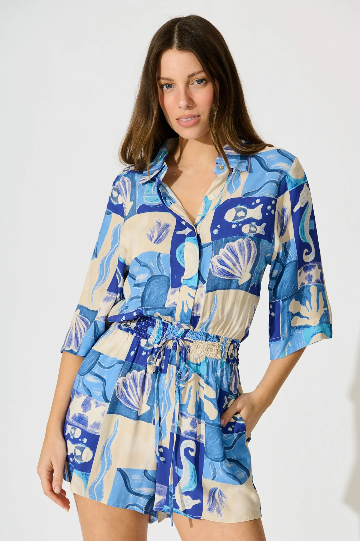 Billini Playsuit in Blue Sea Shell Print - Image 2