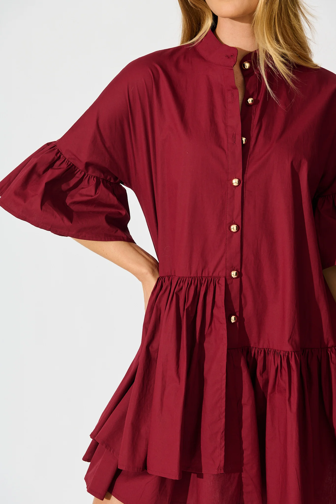 Blaire Smock Dress In Wine Cotton - Image 5