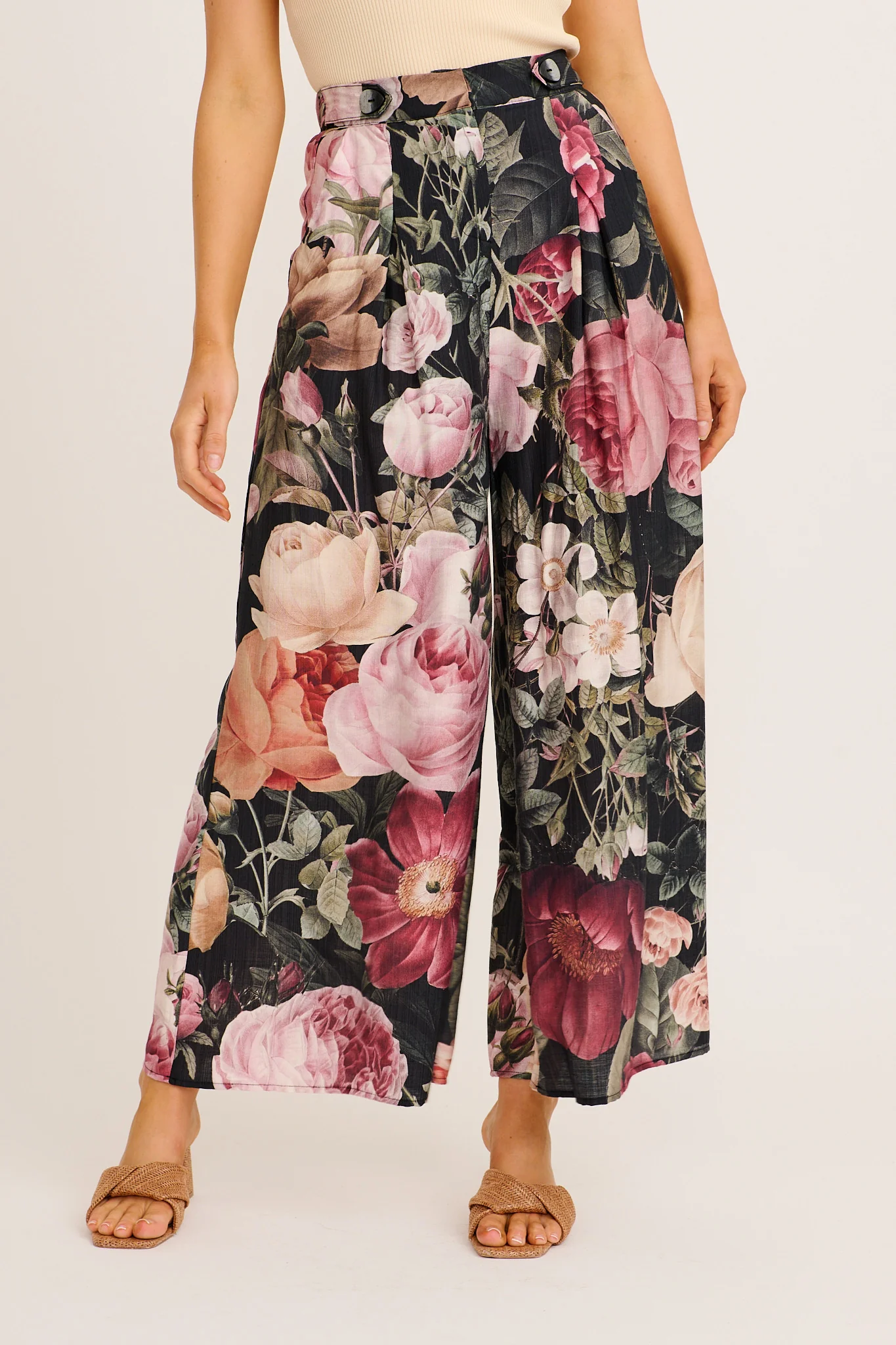 Blissfully Pant in Black Multi Floral Linen Blend