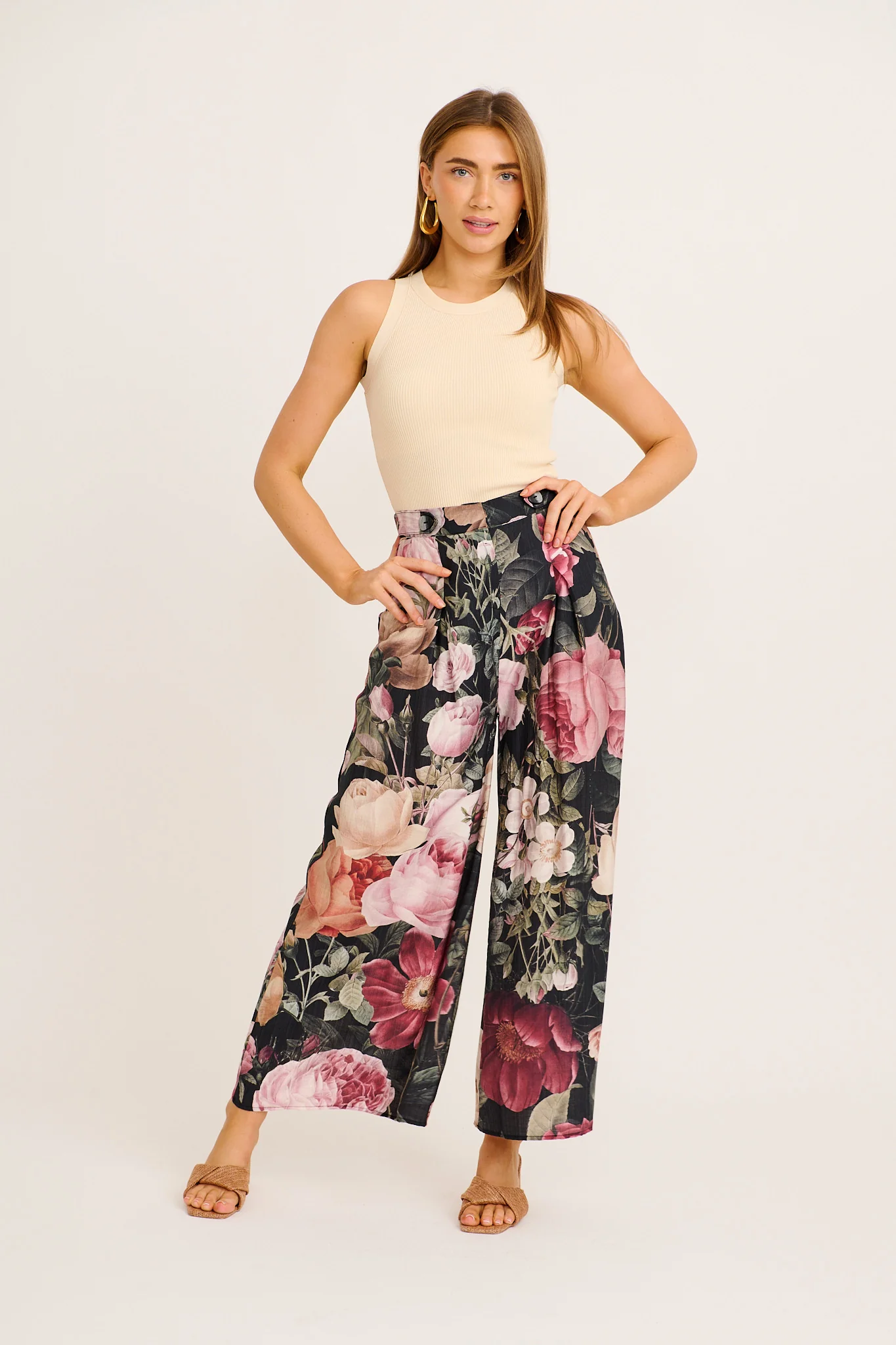 Blissfully Pant in Black Multi Floral Linen Blend - Image 4
