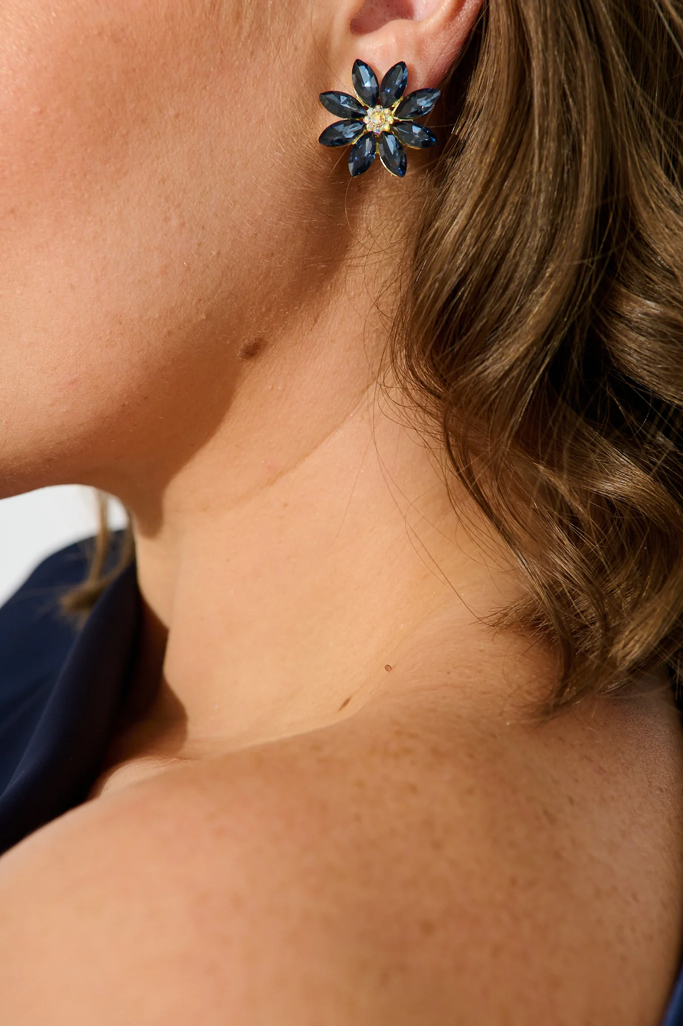 Bloom Clip On Earrings in Navy Stones - Image 7