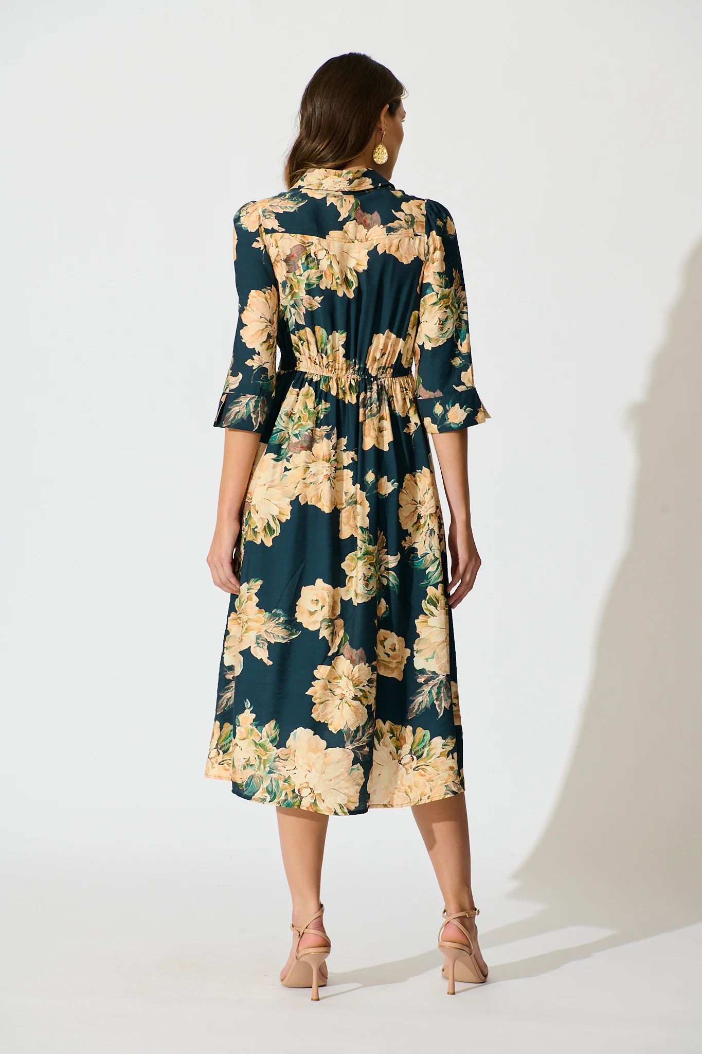 Bloom Midi Dress in Teal with Cream Floral - Image 4
