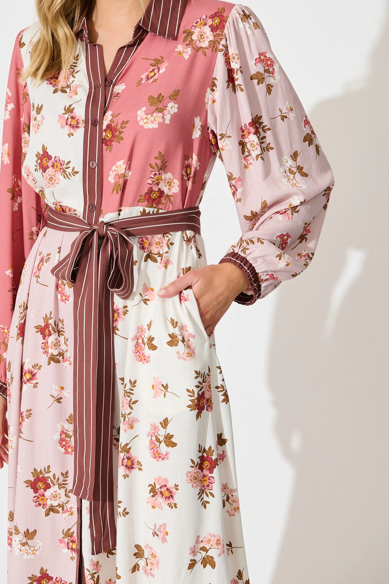 Blossom Kisses Maxi Shirt Dress in Pink and Blush Floral - Image 5