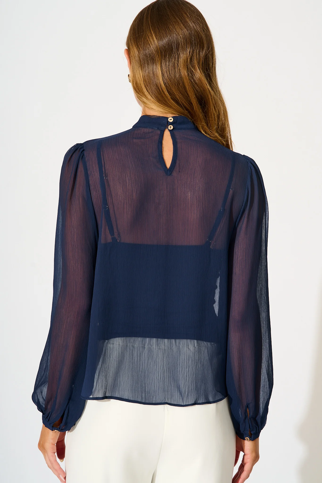 Boardroom Belle Top in Navy Chiffon - Image 3