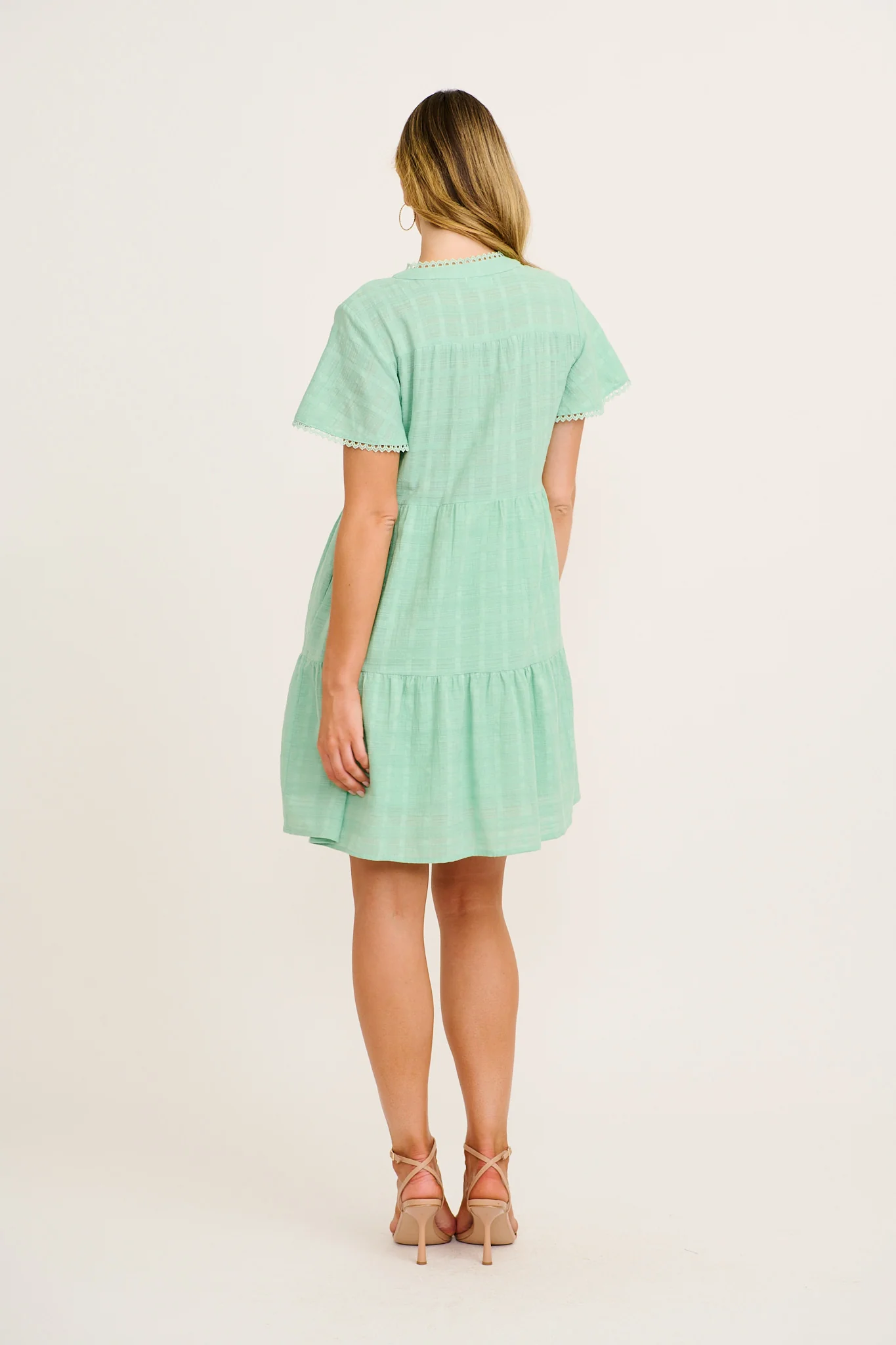 Bora Dress in Mint Textured Cotton - Image 4