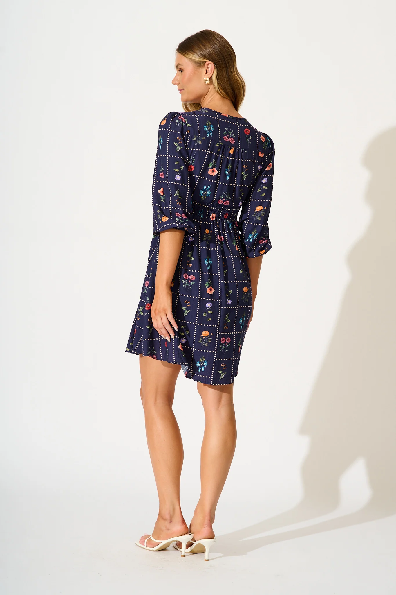 Border Bloom Dress in Navy with Multi Floral - Image 4