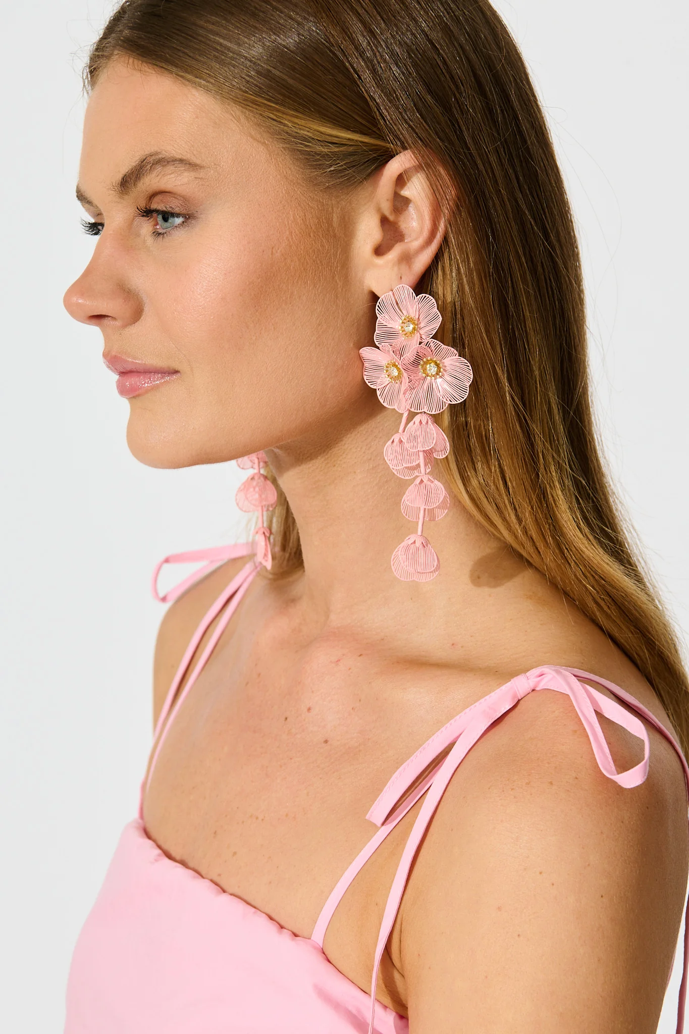 Botanica Drop Earrings in Blush with Gold - Image 3